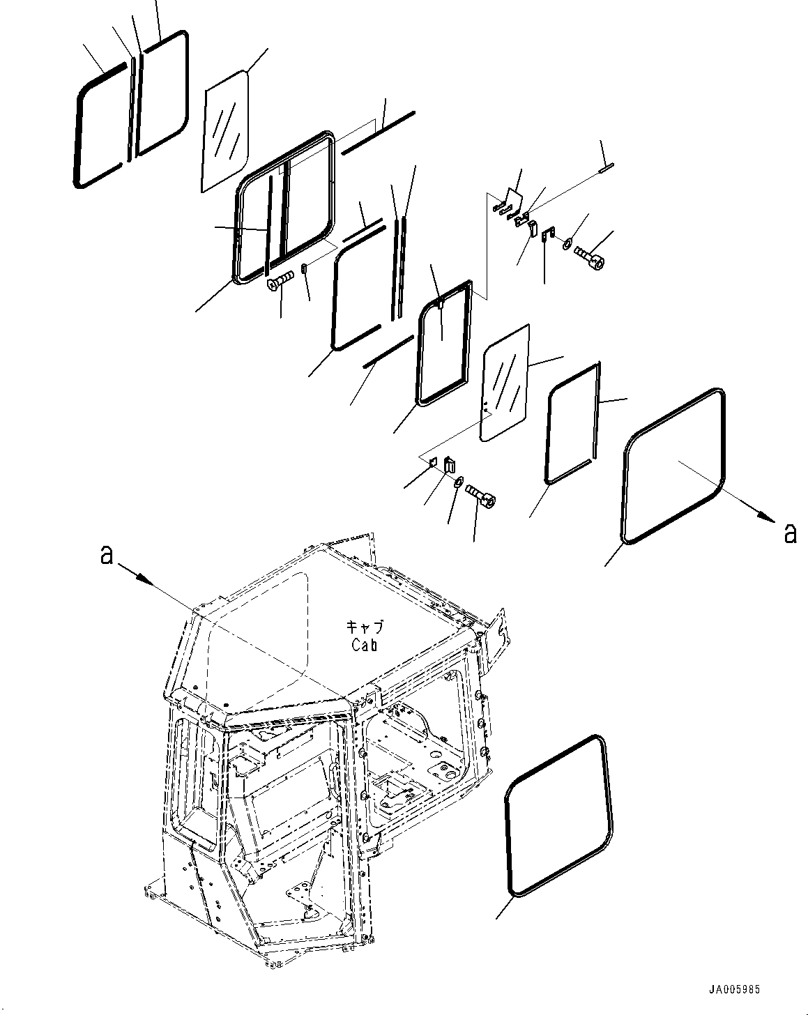 Bulldozers Komatsu / D31EX-22 S/N 60001-UP(0000137c) / ROPS Cab, Sash type Glass Window, R.H. (#60001-)(K015011 : K0210-012011)