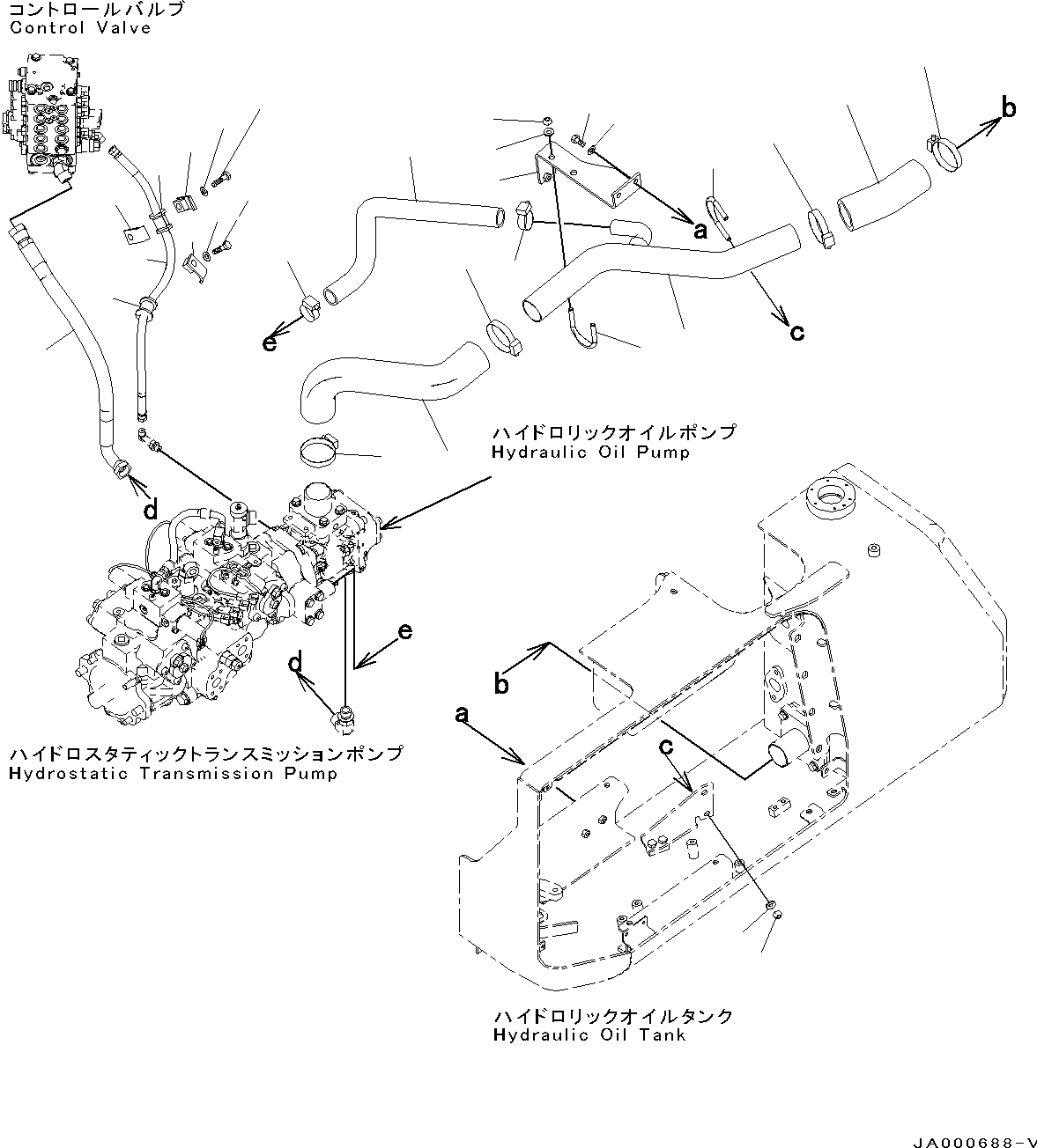 Bulldozers Komatsu / D37PX-22 S/N 60001-UP(0000141c) / Hydraulic Pump Piping (#60001-)(H005001 : H0310-001001)