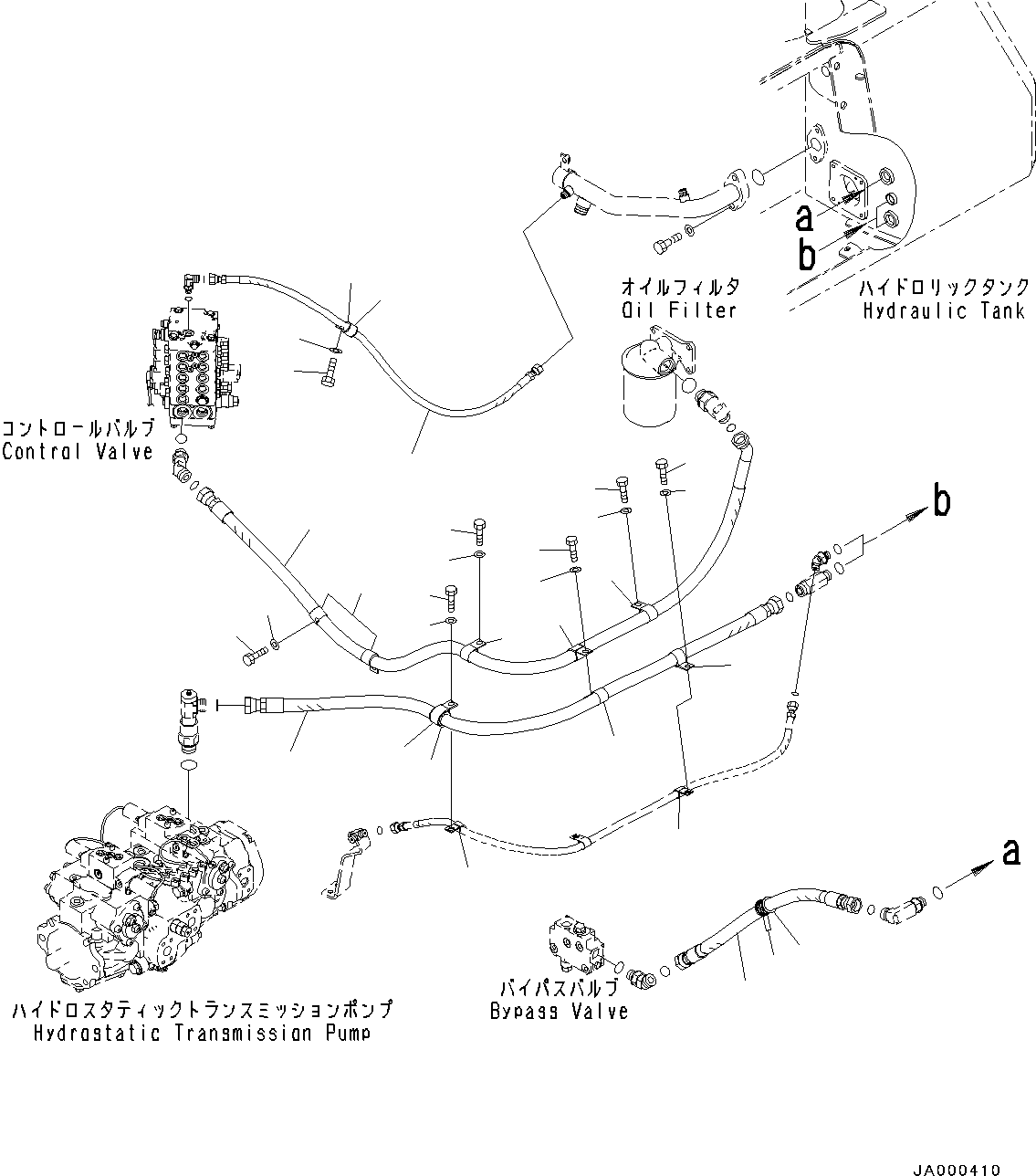 Bulldozers Komatsu / D37PX-22 S/N 60001-UP(0000141c) / Travel Motor Drain Piping, Control Valve to Hydraulic Tank (#60001-)(H007001 : H0340-001001)