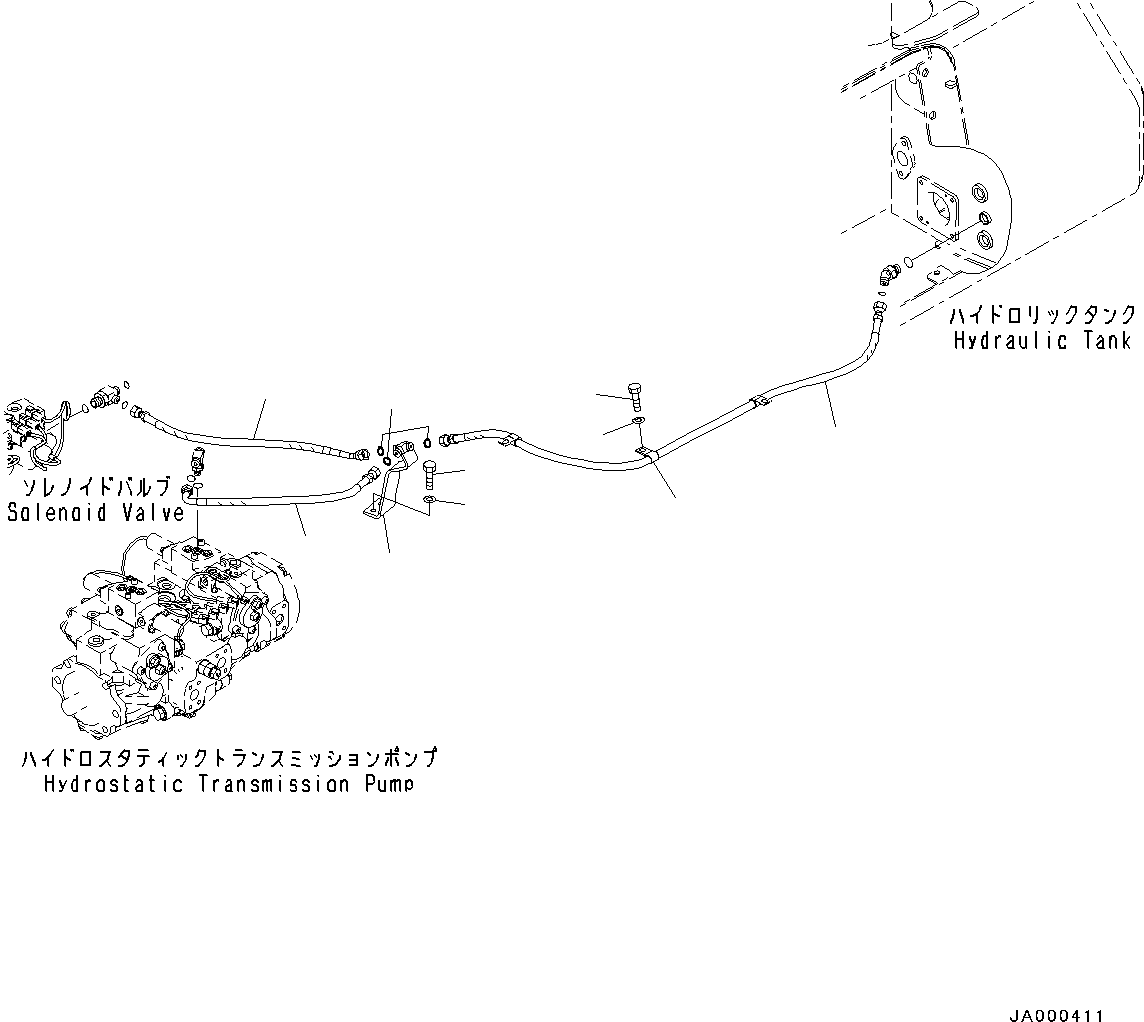 Bulldozers Komatsu / D37PX-22 S/N 60001-UP(0000141c) / Travel Motor Drain Piping, HST Pump to Hydraulic Tank (#60001-)(H007003 : H0340-001003)