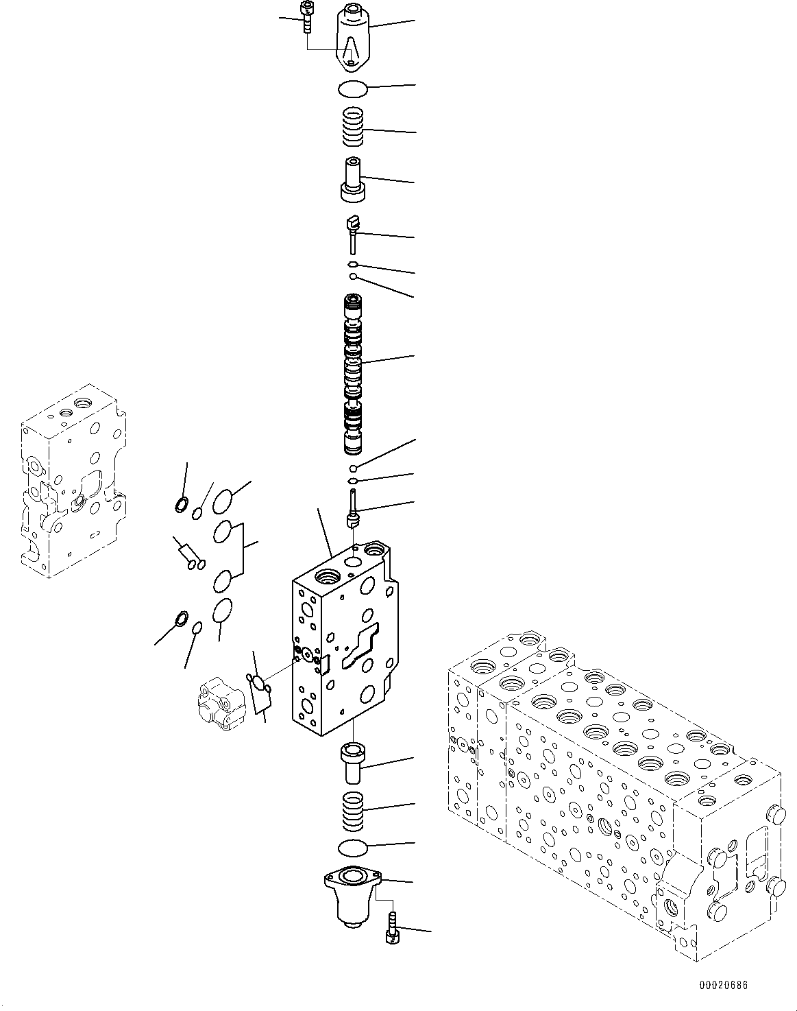 Excavators Komatsu / PC400LC-8 S/N 70001-UP(0000159c) / Control Valve, Inner Parts (23/25) (#70001-)(H006025 : H0120-007023)