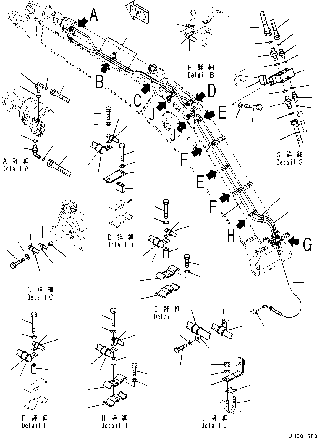 Excavators Komatsu / PC400LC-8 S/N 70001-UP(0000159c) / Anti-drop Valve Piping, Arm Anti-drop Valve Piping (#70001-70234)(H032007 : H1250-004007)