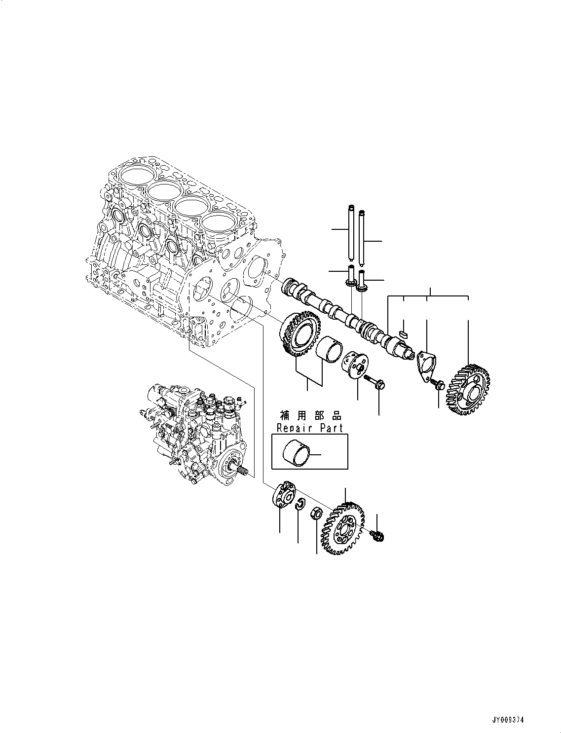 Engines Komatsu / 4D88E-6 S/N 14803-UP (For PC45MR-3/PC55MR-3)(0000171c) / Engine, Camshaft and Idle Gearshaft (#14803-)(AA02007 : A0100-002007)