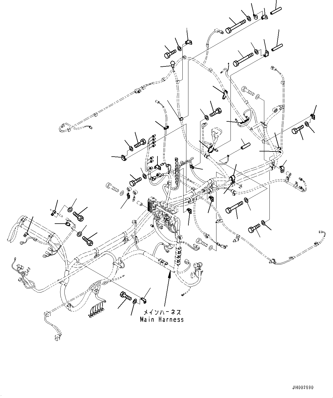 Excavators Komatsu / PC450-8 S/N 70001-UP(0000174c) / Electric Wiring Harness, Main Wiring Harness Clamp (2/4) (#70218-)(E004005 : E0200-001003A)