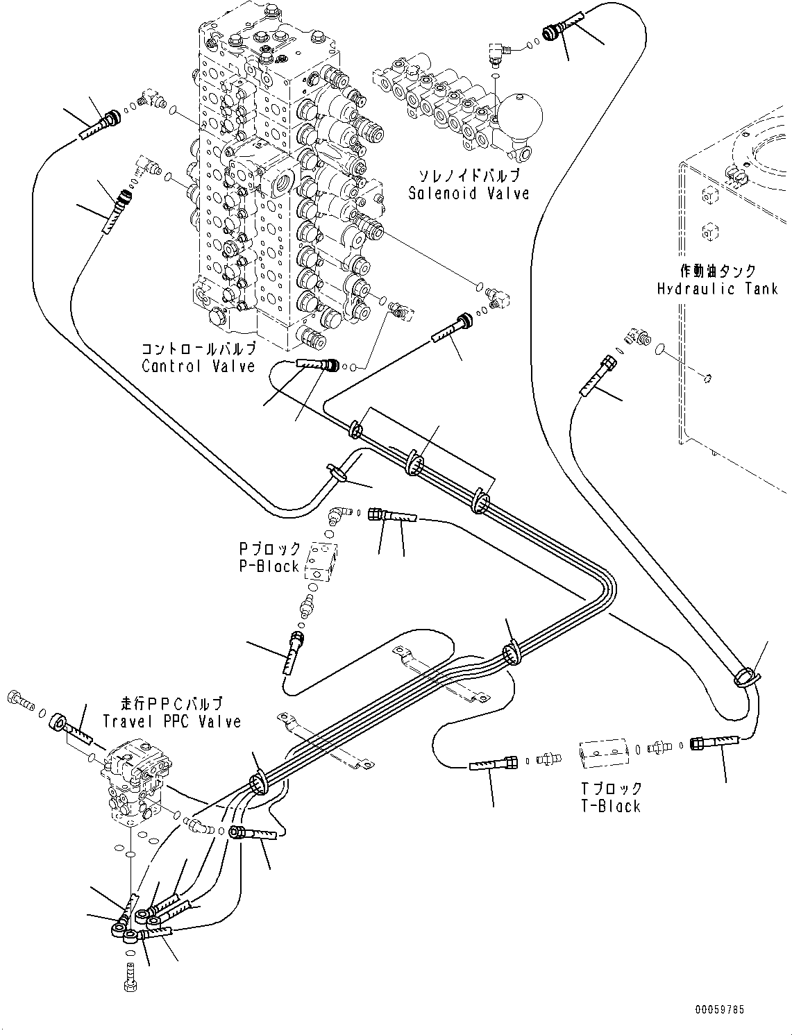 Excavators Komatsu / PC450-8 S/N 70001-UP(0000174c) / Cab, Floor, PPC Piping for Travel Valve (#70001-)(K024066 : K1110-015048)