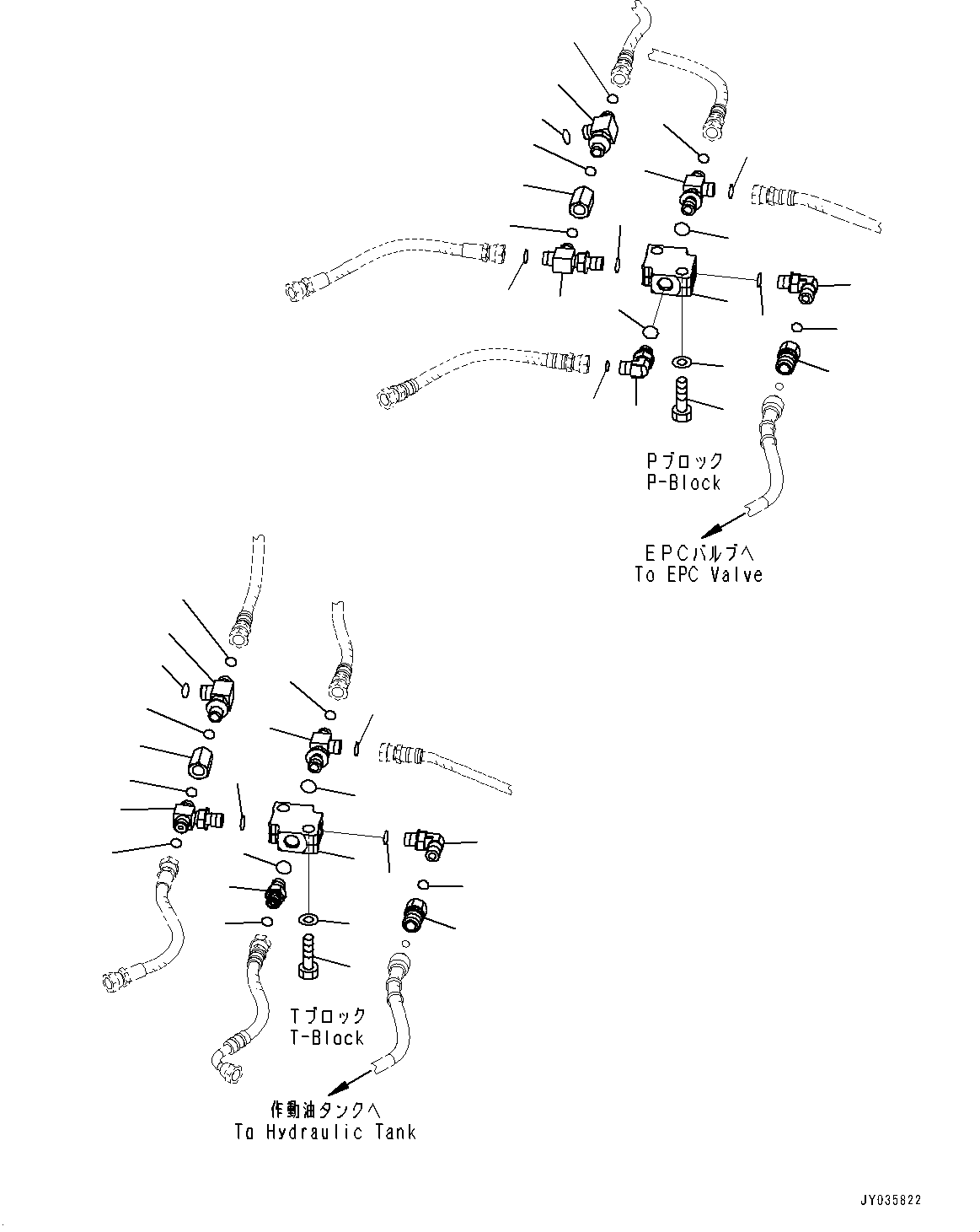 Komatsu parts book diagram for PC55MR-3 S/N 15001-UP: ? ?МЮ, МЫ ?, P, T МЮЫЇё (КЯЬ ?  ?ЭёЮЩ КЯЬ ? БЩД МЮЪ ?ДЮ •T)(#16029-16500)