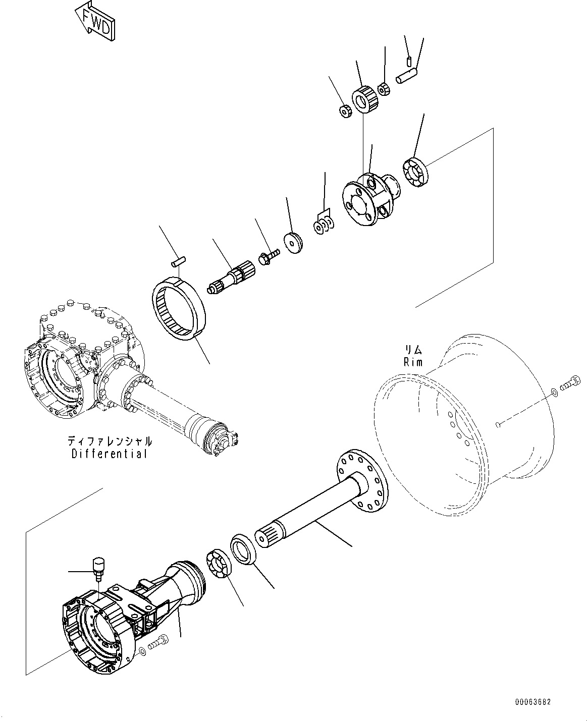 Wheel Loaders Komatsu / WA200-6 S/N 70001-UP(0000199c) / Front Axle, Final Drive and Housing, R.H. (#70001-)(F007002 : F4400-001002)