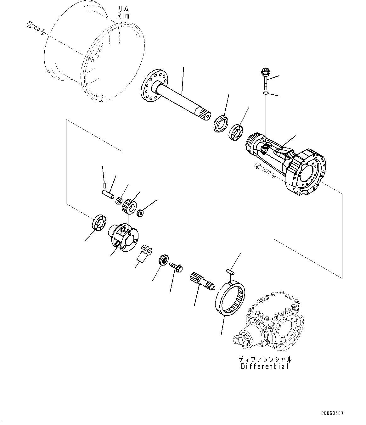 Wheel Loaders Komatsu / WA200-6 S/N 70001-UP(0000199c) / Rear Axle, Final Drive and Housing, R.H. (#70001-)(F010002 : F4500-001002)