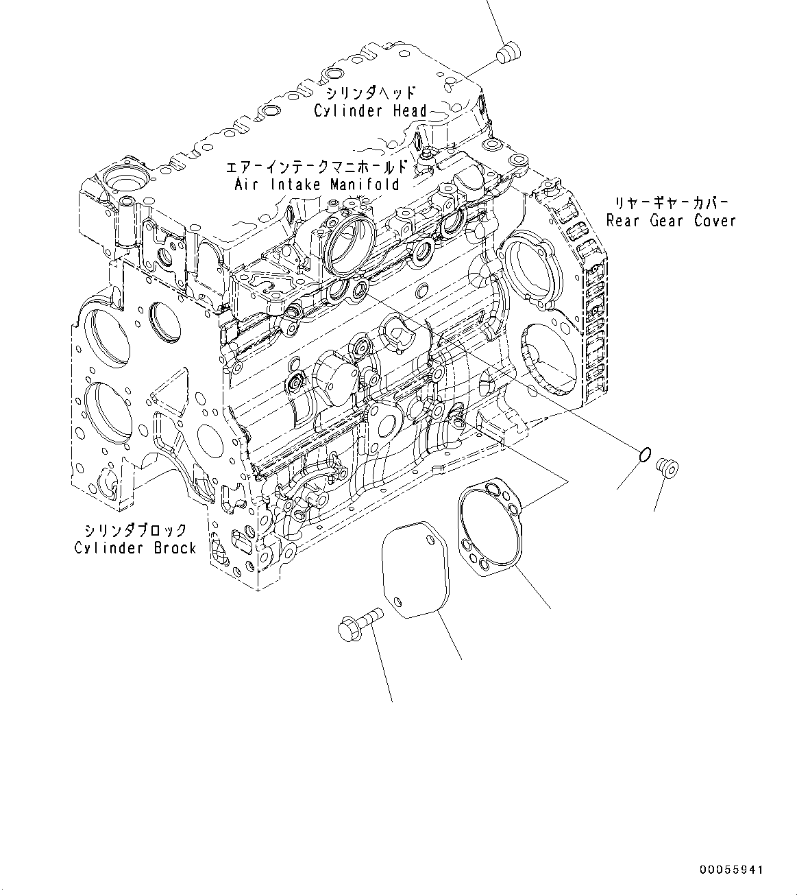 Komatsu parts book diagram for SAA4D107E-1D S/N 26527701-UP (For PC160LC-8): REAR GEAR COVER FITTING PARTS (#26527701-)