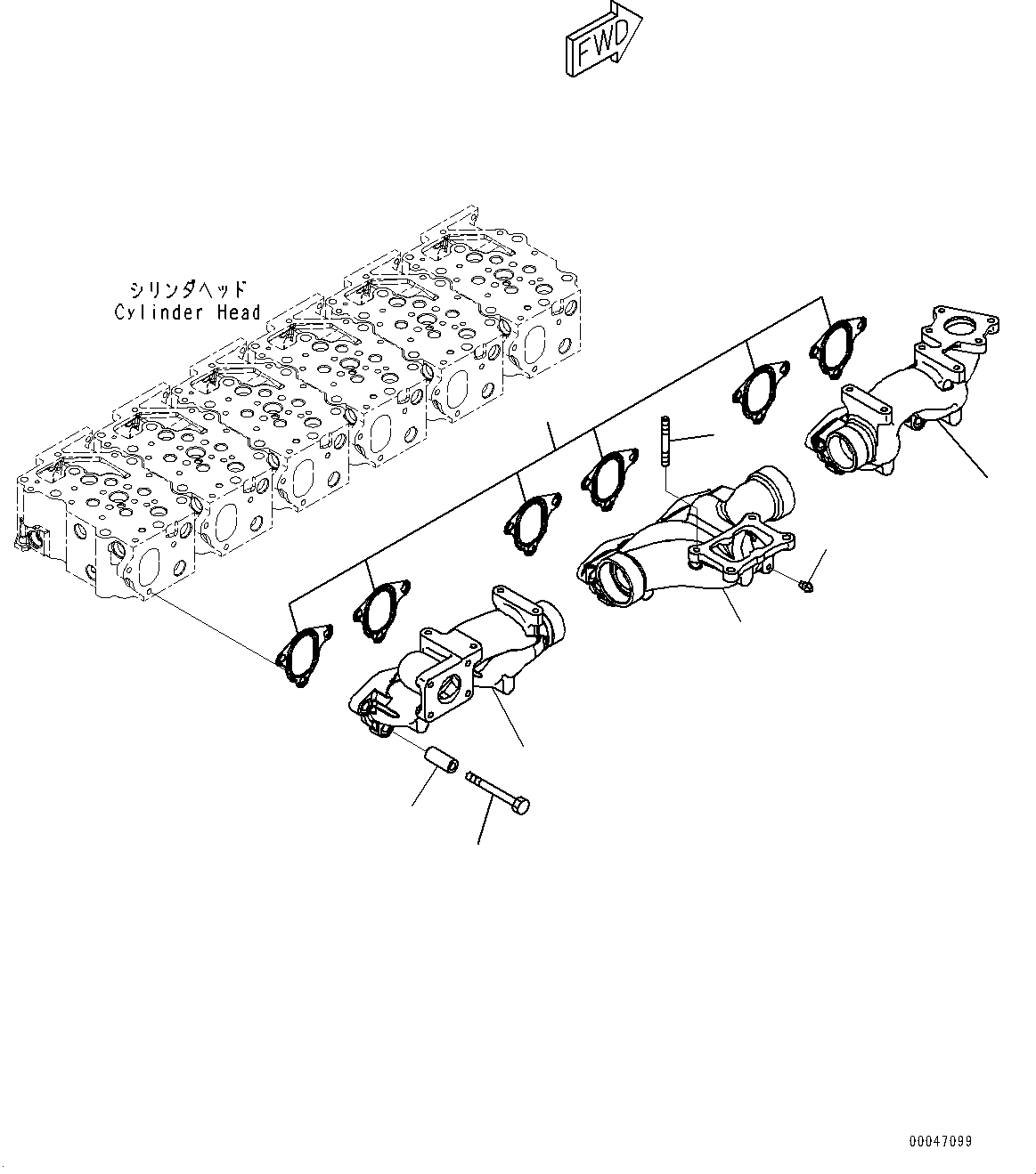 Engines Komatsu / SAA6D125E-5J S/N 566329-UP (For HM250-2)(0000209c) / Exhaust Manifold (#566329-)(A003001 : A1510-001001)