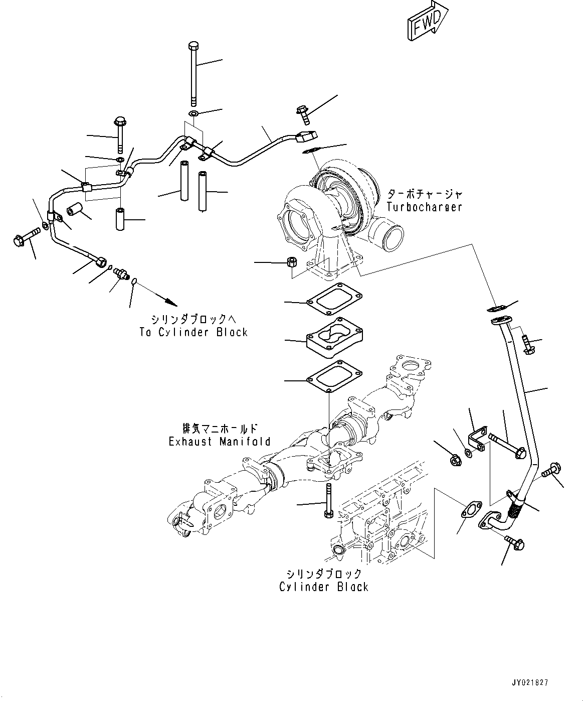 Engines Komatsu / SAA6D125E-5J S/N 566329-UP (For HM250-2)(0000209c) / Turbocharger, Lubricating Oil Piping (#566329-)(A004002 : A1530-001002)