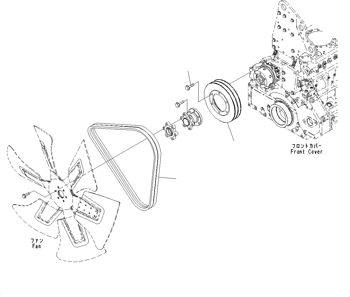 Engines Komatsu / SAA6D125E-5J S/N 566329-UP (For HM250-2)(0000209c) / Cooling Fan Pulley and Drive Belt (#566329-)(E001001 : A5050-001001)