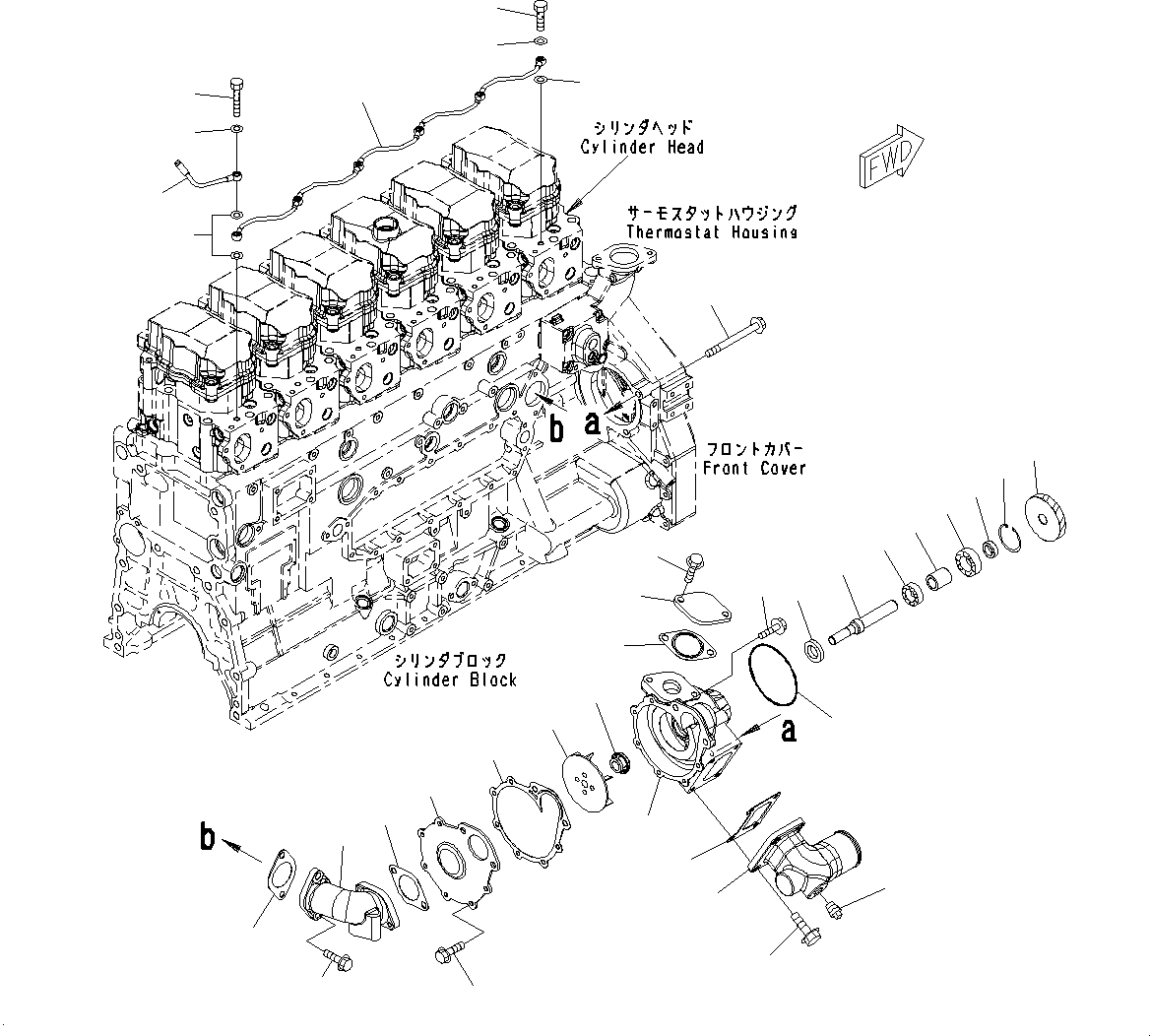 Engines Komatsu / SAA6D125E-5J S/N 566329-UP (For HM250-2)(0000209c) / Water Pump Mounting and Air Vent,  (#566329-567016)(E004001 : A5010-001001)