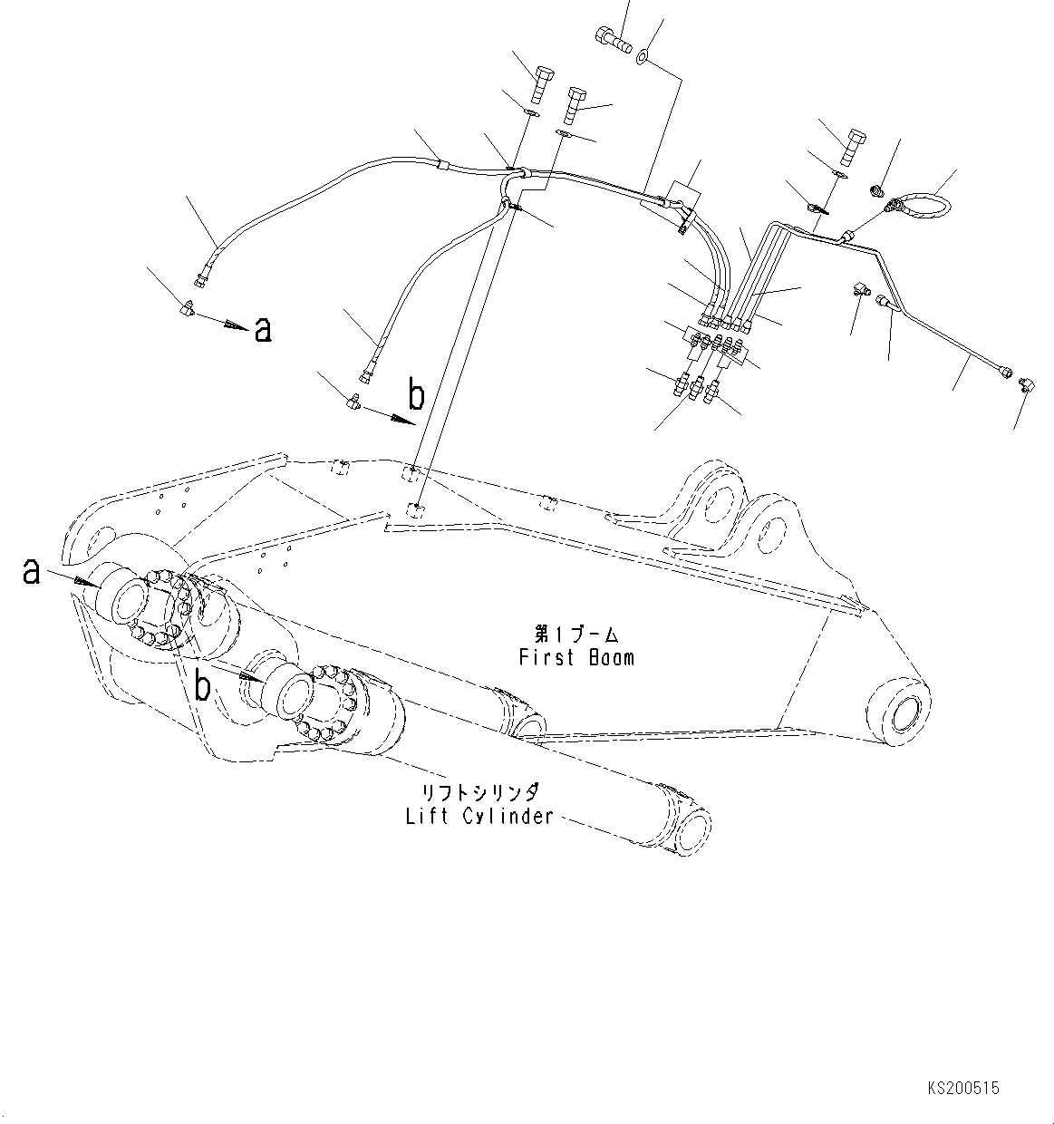 Excavators Komatsu / PC190LC-8 S/N K50001-UP(0000235U) / Boom, 2-Piece Boom, 1-Attachment, Lubrication Piping (1/2)(T002002 : T1110-008002)