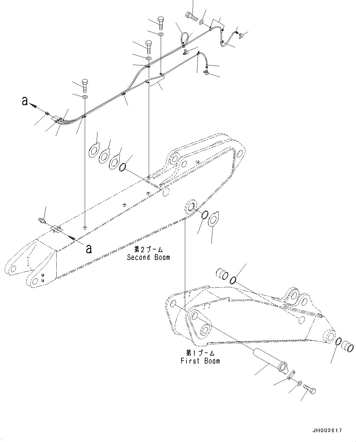 Excavators Komatsu / PC190LC-8 S/N K50001-UP(0000235U) / Boom, 2-Piece Boom, 1-Attachment, Lubrication Piping (2/2)(T002005 : T1110-008005)