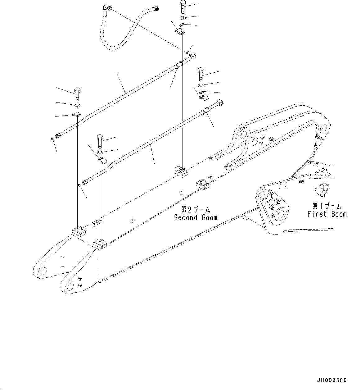 Excavators Komatsu / PC190LC-8 S/N K50001-UP(0000235U) / Boom, 2-Piece Boom, Bucket Cylinder Line(T004001 : T1110-011001)