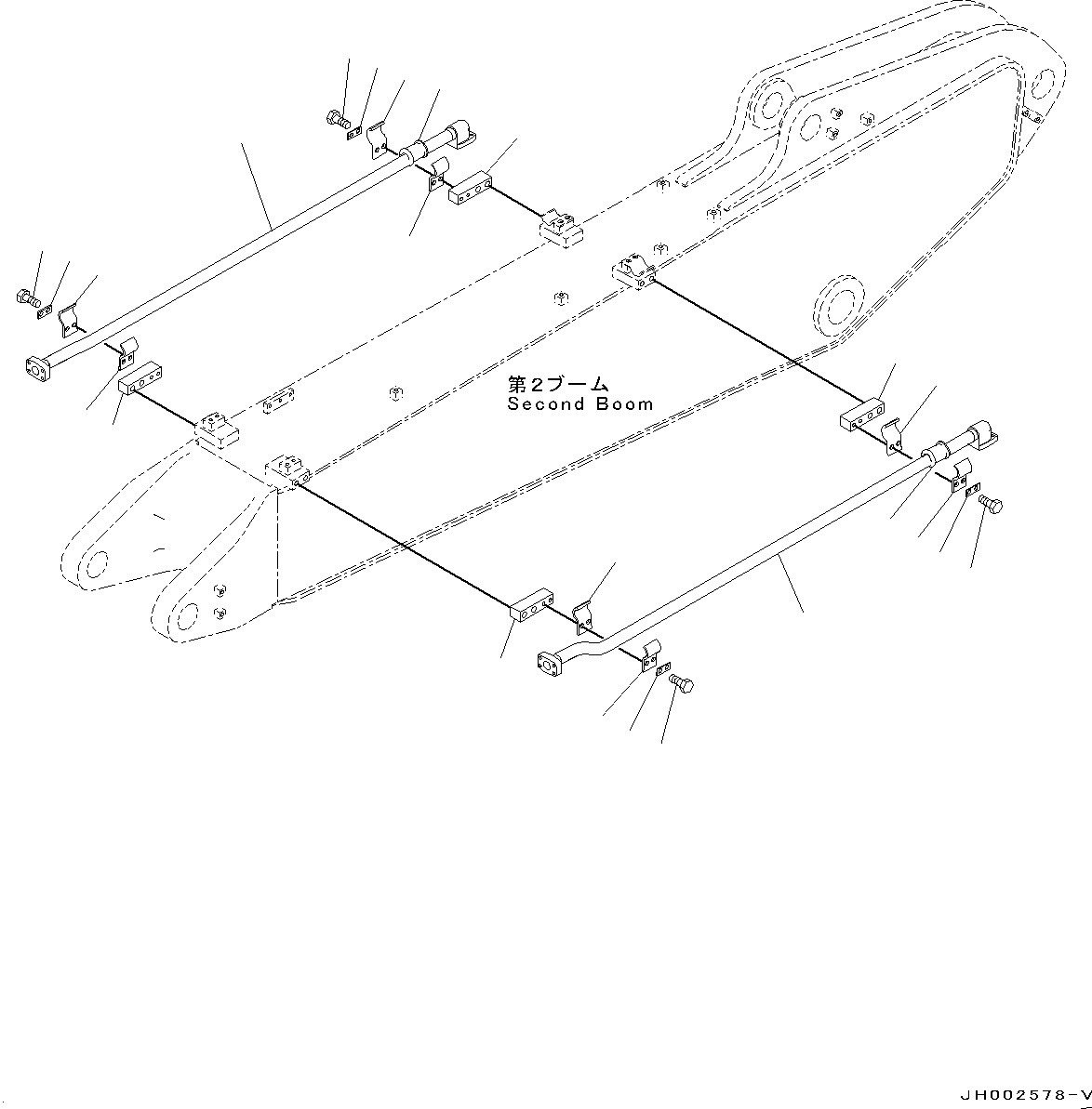 Excavators Komatsu / PC190LC-8 S/N K50001-UP(0000235U) / Boom, 2-Piece Boom, 1-Attachment Line, 2Nd Boom(T008001 : T1110-013001)