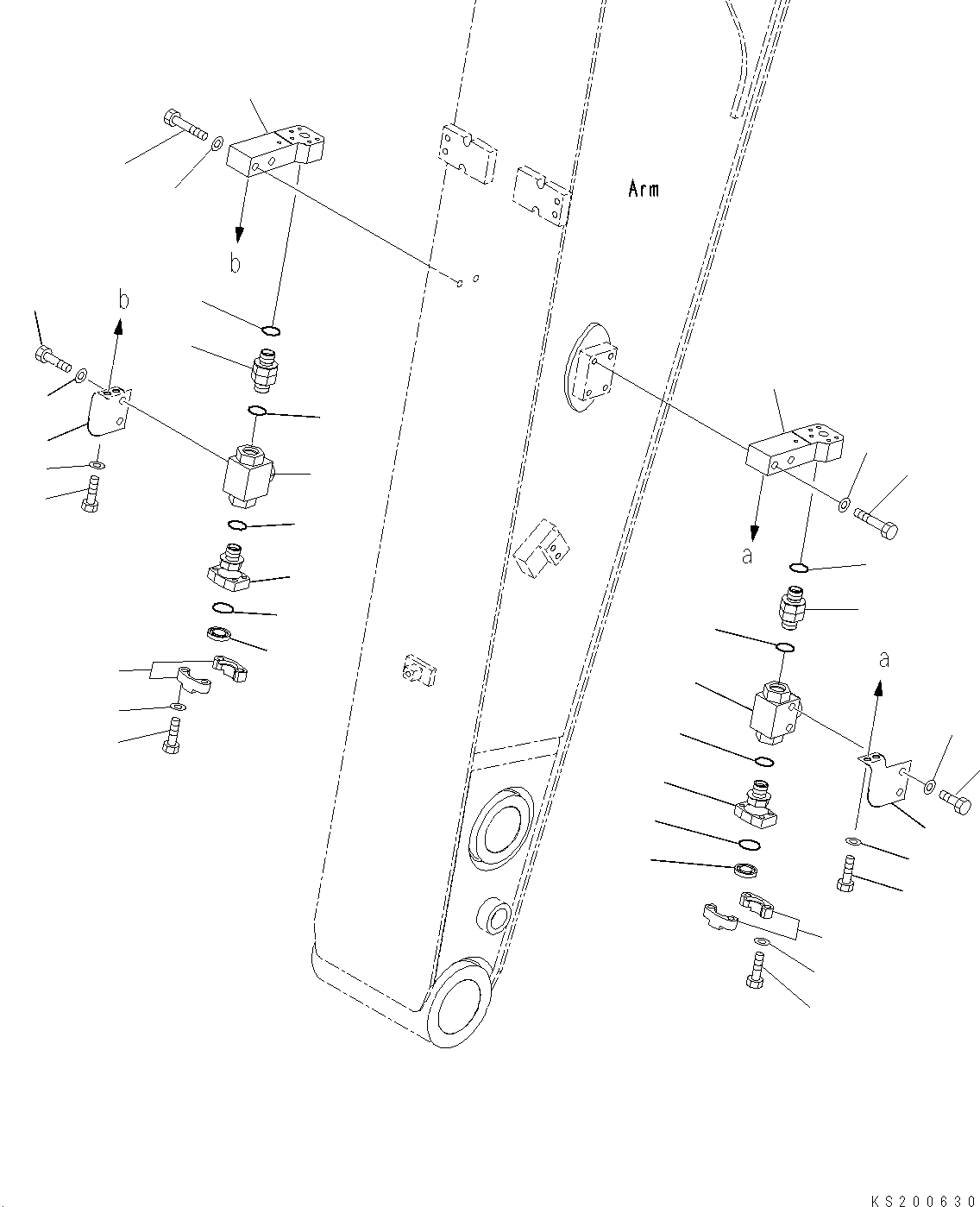 Excavators Komatsu / PC190LC-8 S/N K50001-UP(0000235U) / Arm, 2.25m, 1-Actuator, 2-Actuator, Additional Piping (2/3)(T028002 : T1200-007002)