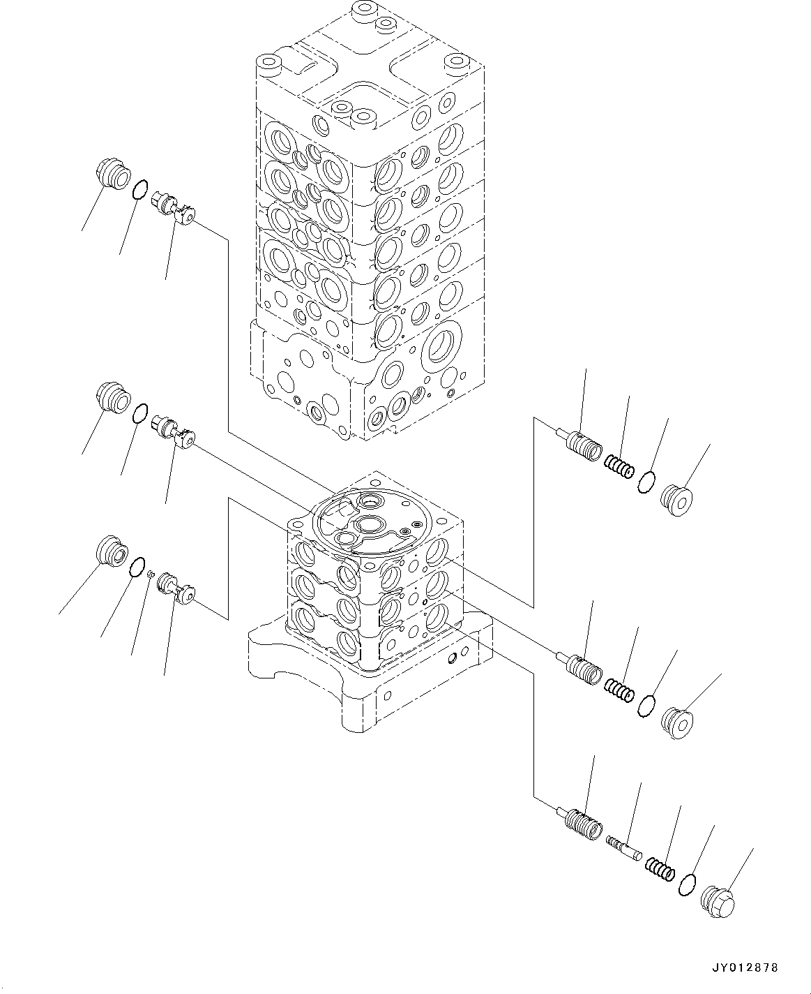 Komatsu parts book diagram for PC190NLC-8 S/N K50001-UP: MAIN CONTROL VALVE, 1-ACTUATOR, 2-PIECE BOOM, INNER PARTS (11/31)