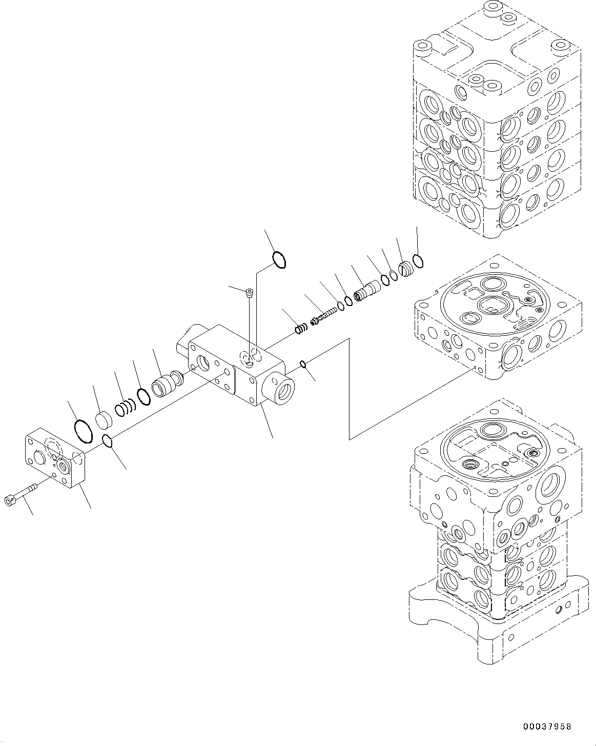 Komatsu parts book diagram for PC190NLC-8 S/N K50001-UP: MAIN CONTROL VALVE, 1-ACTUATOR, 2-PIECE BOOM, INNER PARTS (19/31)