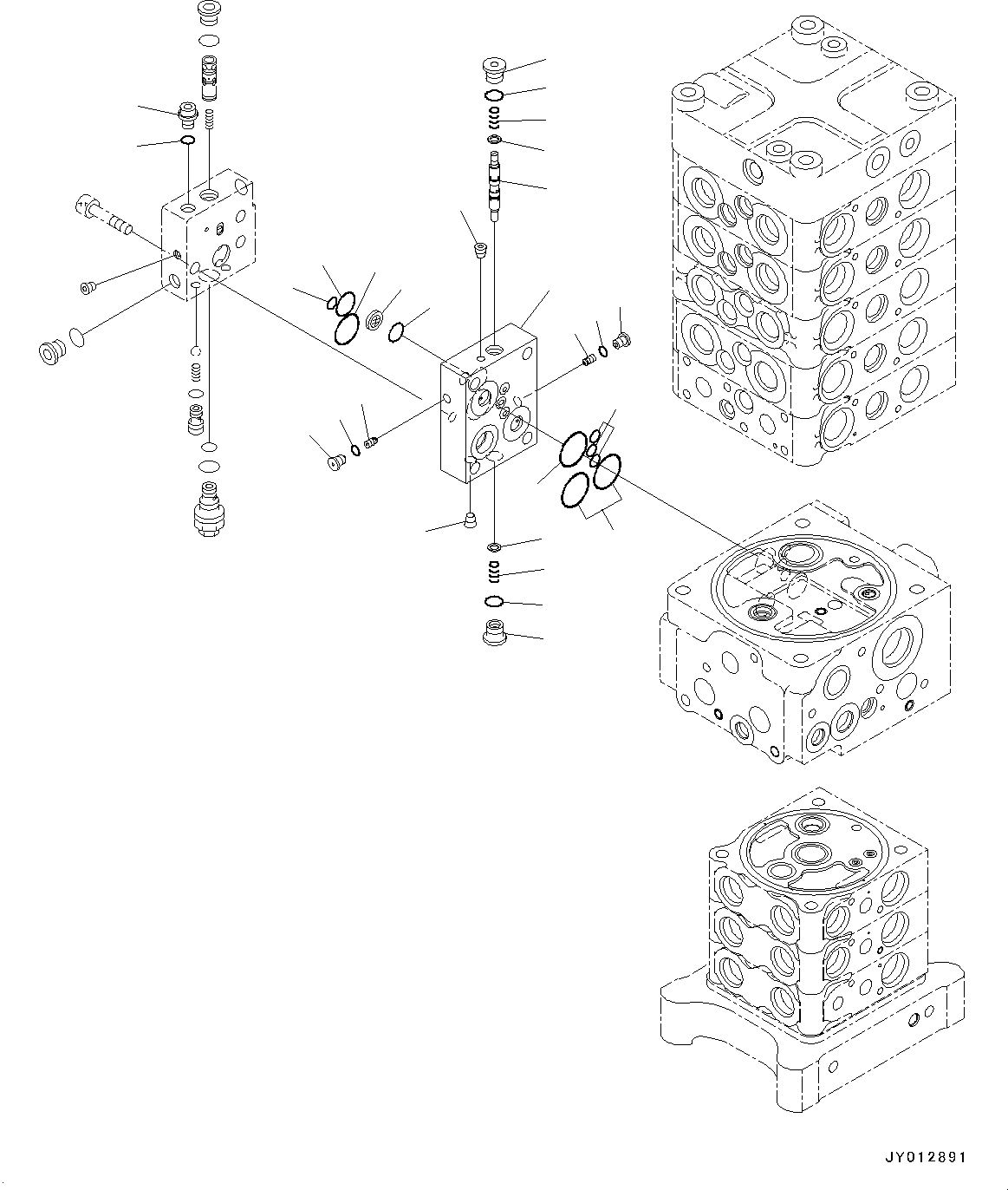 Komatsu parts book diagram for PC190NLC-8 S/N K50001-UP: MAIN CONTROL VALVE, 1-ACTUATOR, 2-PIECE BOOM, INNER PARTS (24/31)