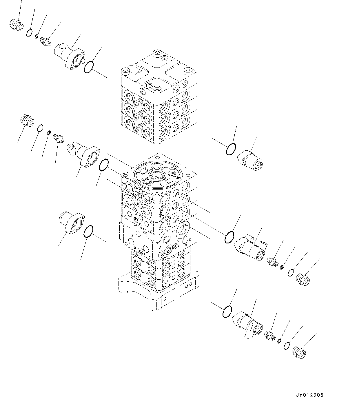 Komatsu parts book diagram for PC190NLC-8 S/N K50001-UP: MAIN CONTROL VALVE, 2-ATTACHMENT, 2-PIECE BOOM, INNER PARTS (3/34)