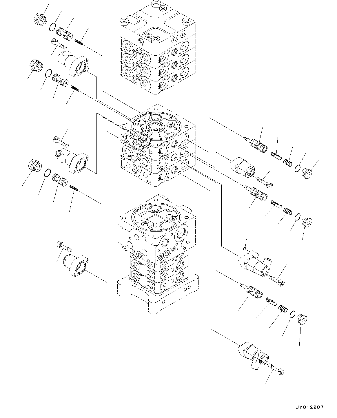 Komatsu parts book diagram for PC190NLC-8 S/N K50001-UP: MAIN CONTROL VALVE, 2-ATTACHMENT, 2-PIECE BOOM, INNER PARTS (4/34)