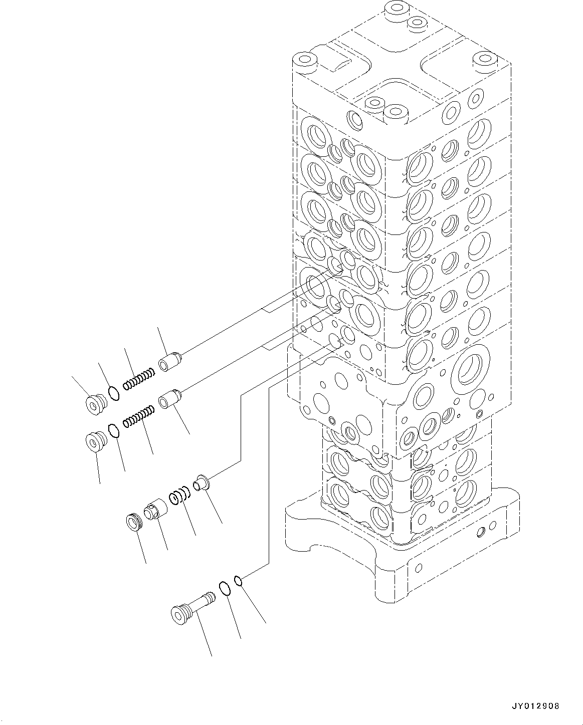 Komatsu parts book diagram for PC190NLC-8 S/N K50001-UP: MAIN CONTROL VALVE, 2-ATTACHMENT, 2-PIECE BOOM, INNER PARTS (5/34)