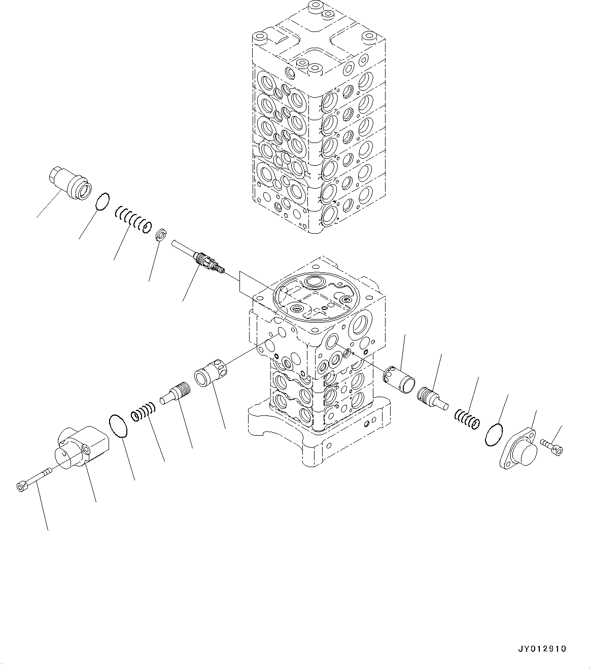Komatsu parts book diagram for PC190NLC-8 S/N K50001-UP: MAIN CONTROL VALVE, 2-ATTACHMENT, 2-PIECE BOOM, INNER PARTS (7/34)