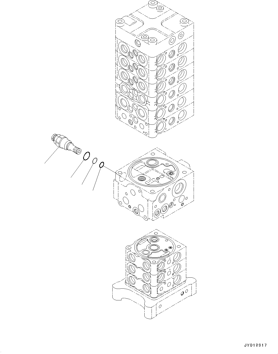Komatsu parts book diagram for PC190NLC-8 S/N K50001-UP: MAIN CONTROL VALVE, 2-ATTACHMENT, 2-PIECE BOOM, INNER PARTS (14/34)