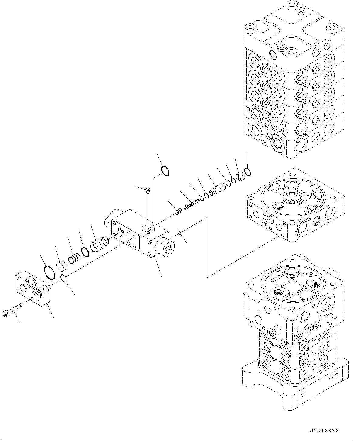 Komatsu parts book diagram for PC190NLC-8 S/N K50001-UP: MAIN CONTROL VALVE, 2-ATTACHMENT, 2-PIECE BOOM, INNER PARTS (19/34)