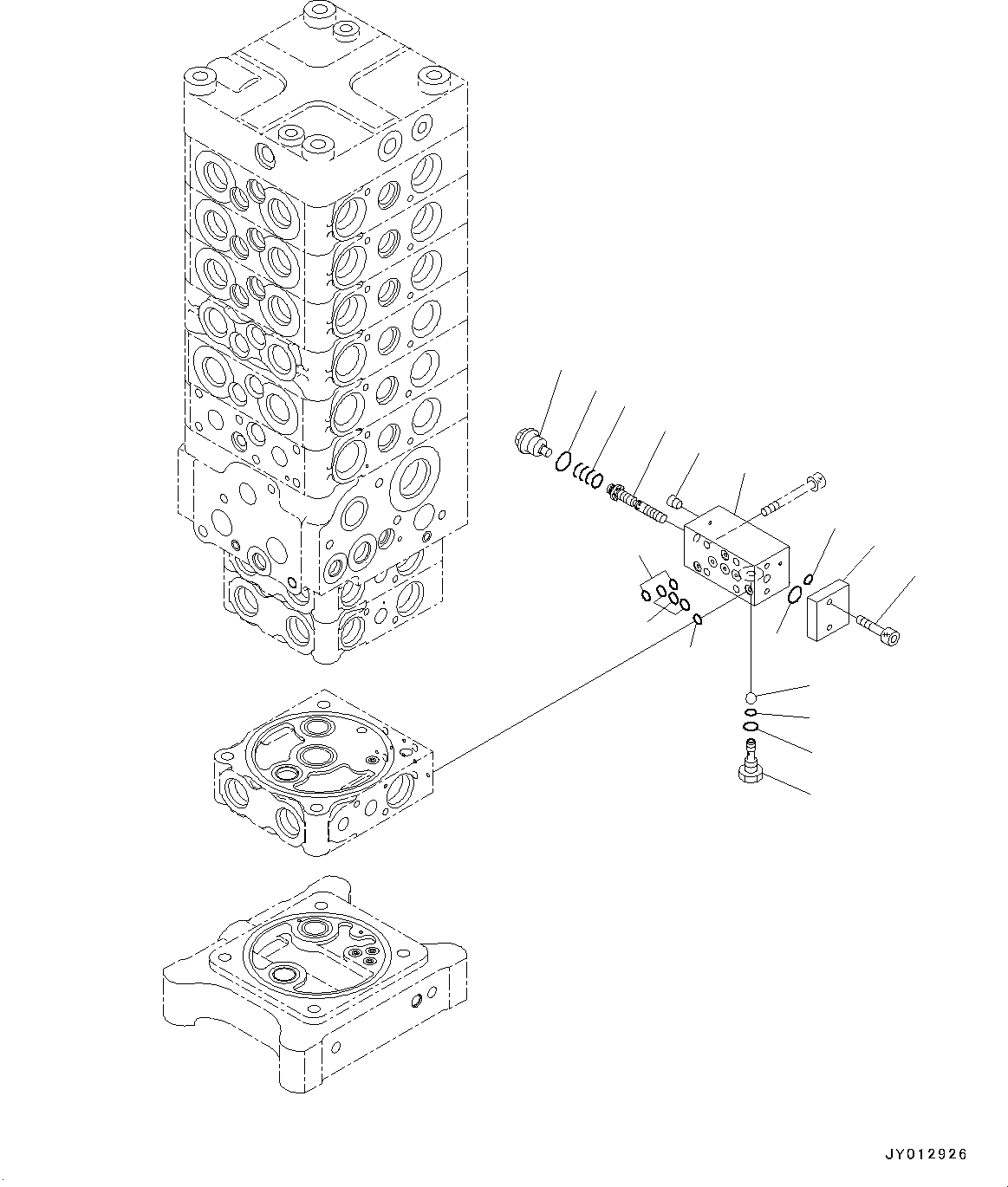 Komatsu parts book diagram for PC190NLC-8 S/N K50001-UP: MAIN CONTROL VALVE, 2-ATTACHMENT, 2-PIECE BOOM, INNER PARTS (23/34)