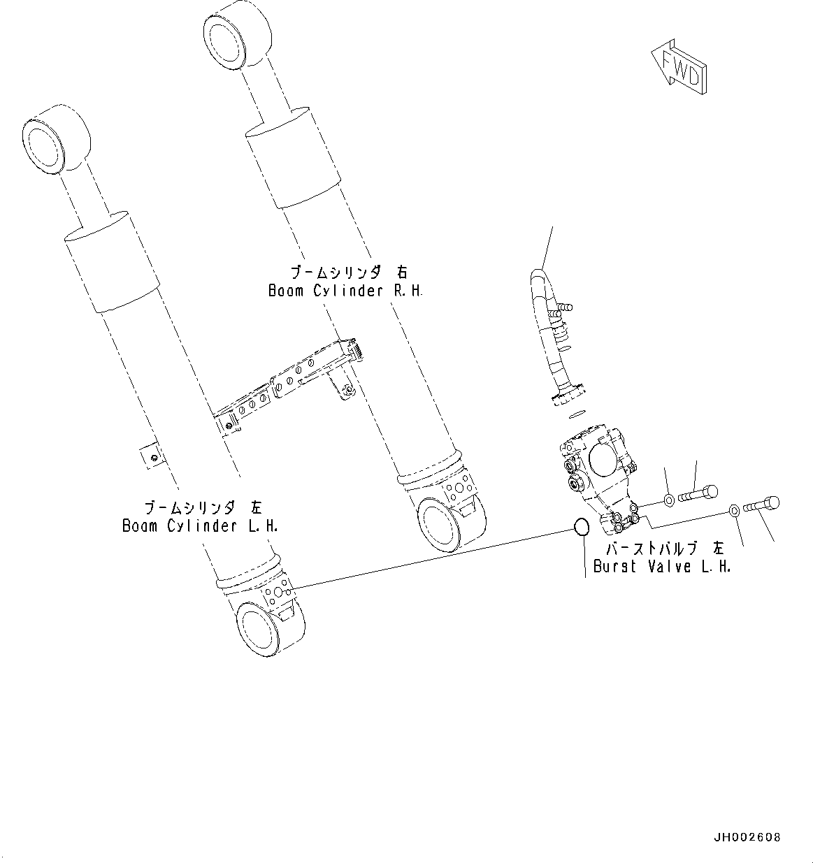 Komatsu parts book diagram for PC190NLC-8 S/N K50001-UP: BURST VALVE CIRCUIT, BOOM, BURST VALVE, FOR BOOM CYLINDER, LHS (2/2)