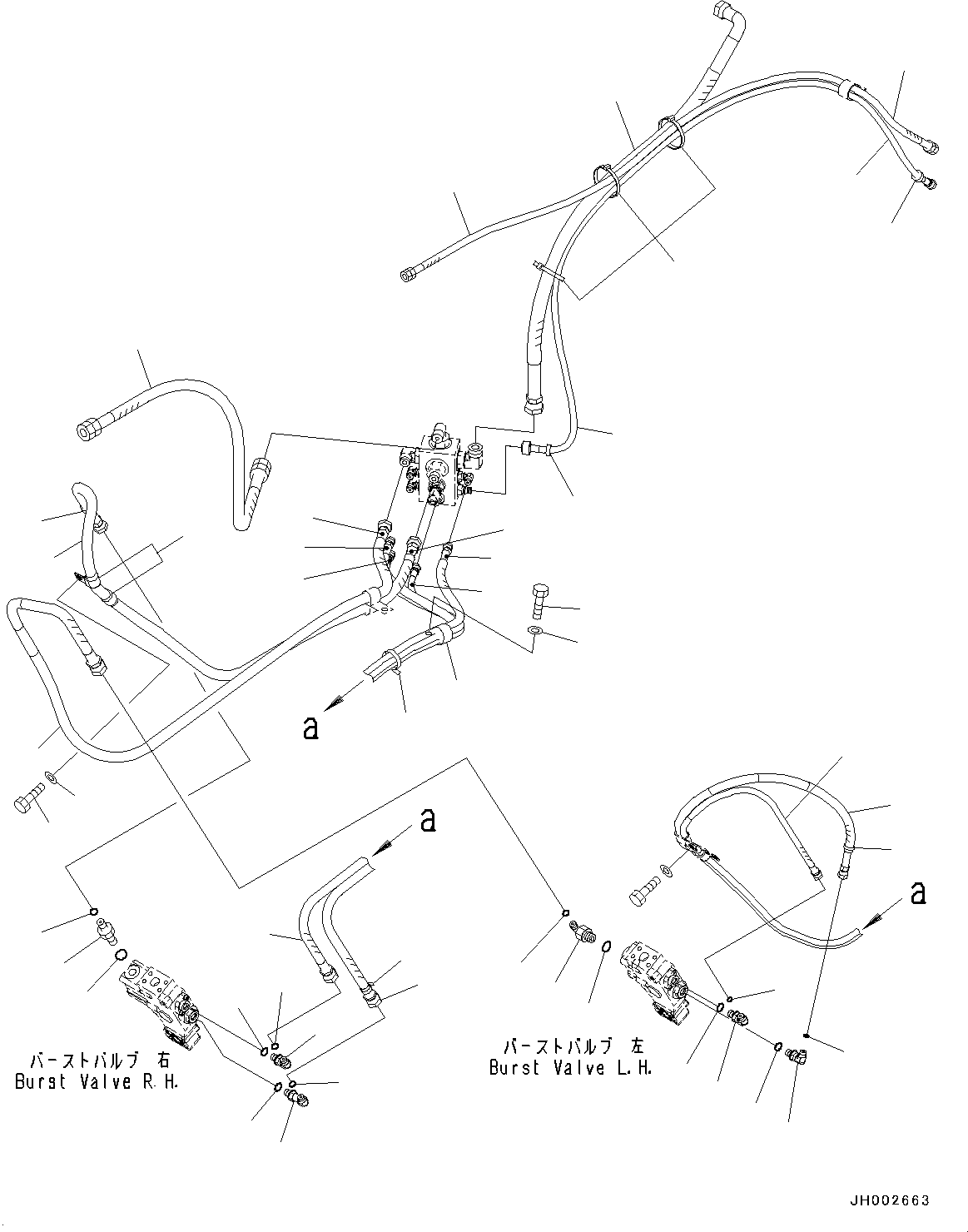 Komatsu parts book diagram for PC190NLC-8 S/N K50001-UP: BURST VALVE CIRCUIT, 2-PIECE BOOM, BOOM AND ARM, CHASSIS SIDE