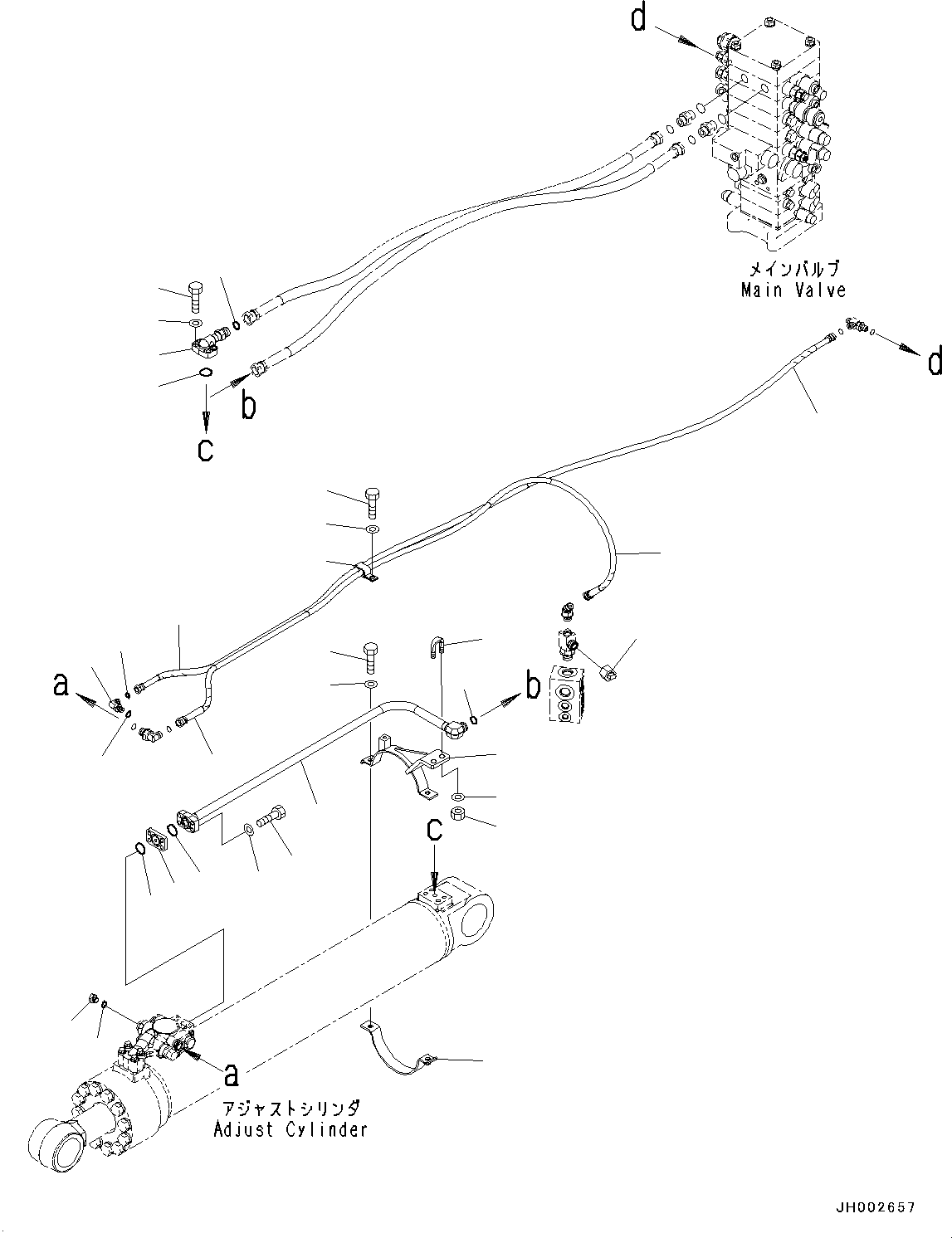 Komatsu parts book diagram for PC190NLC-8 S/N K50001-UP: BURST VALVE CIRCUIT, 2-PIECE BOOM, ADJUST CYLINDER PIPING