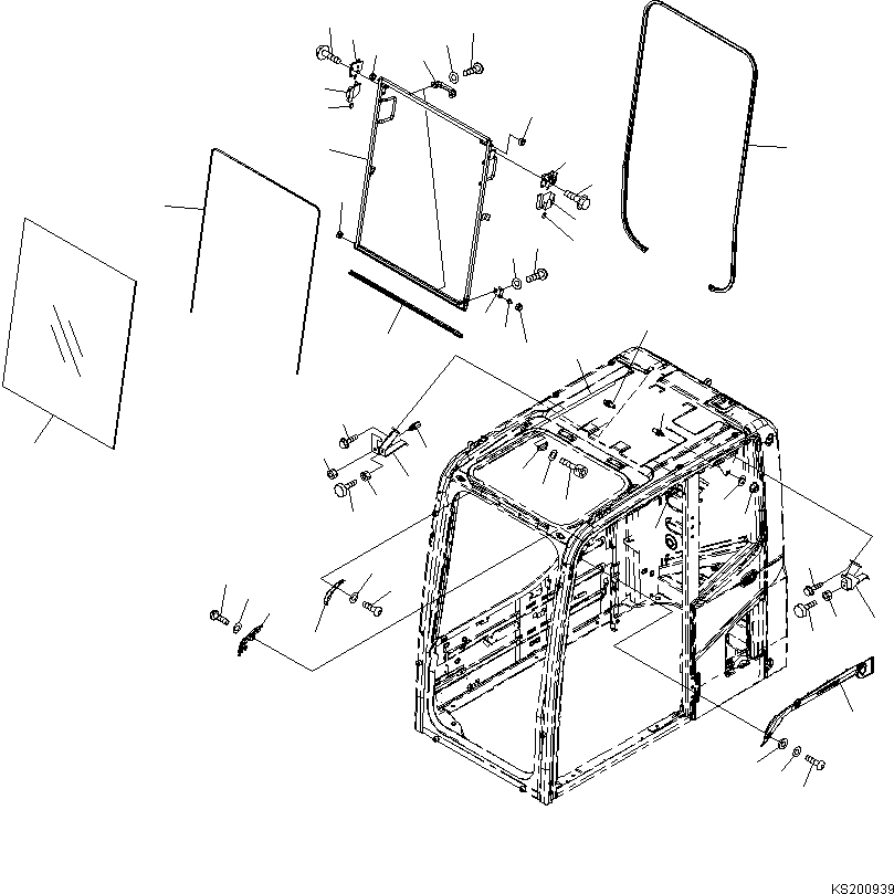 Komatsu parts book diagram for PC190NLC-8 S/N K50001-UP: CAB, 1-ACTUATOR, FRONT WINDOW