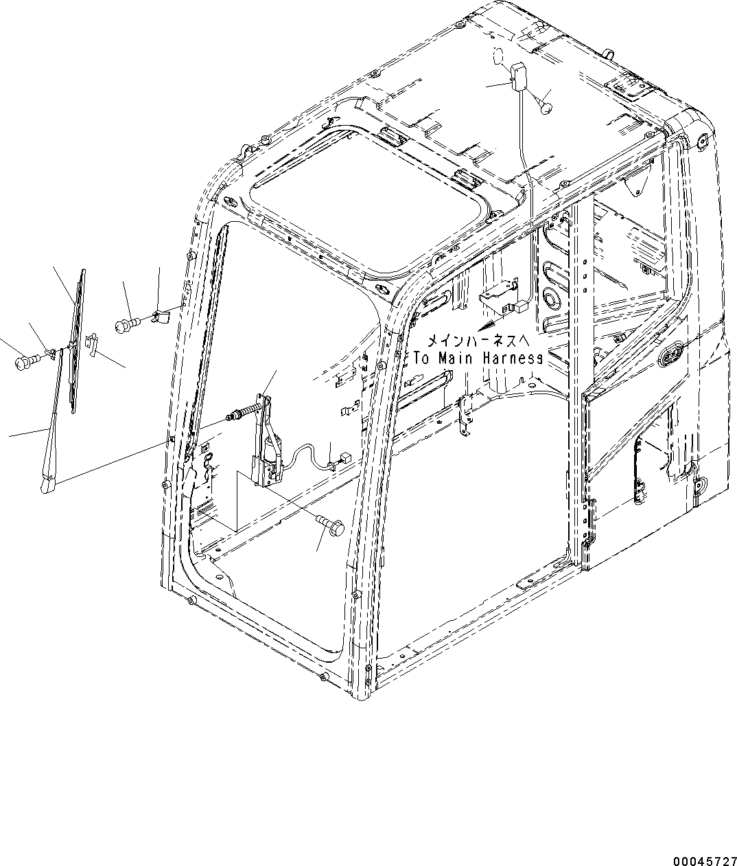 Komatsu parts book diagram for PC190NLC-8 S/N K50001-UP: CAB, 1-ACTUATOR, WIPER AND ROOM LAMP