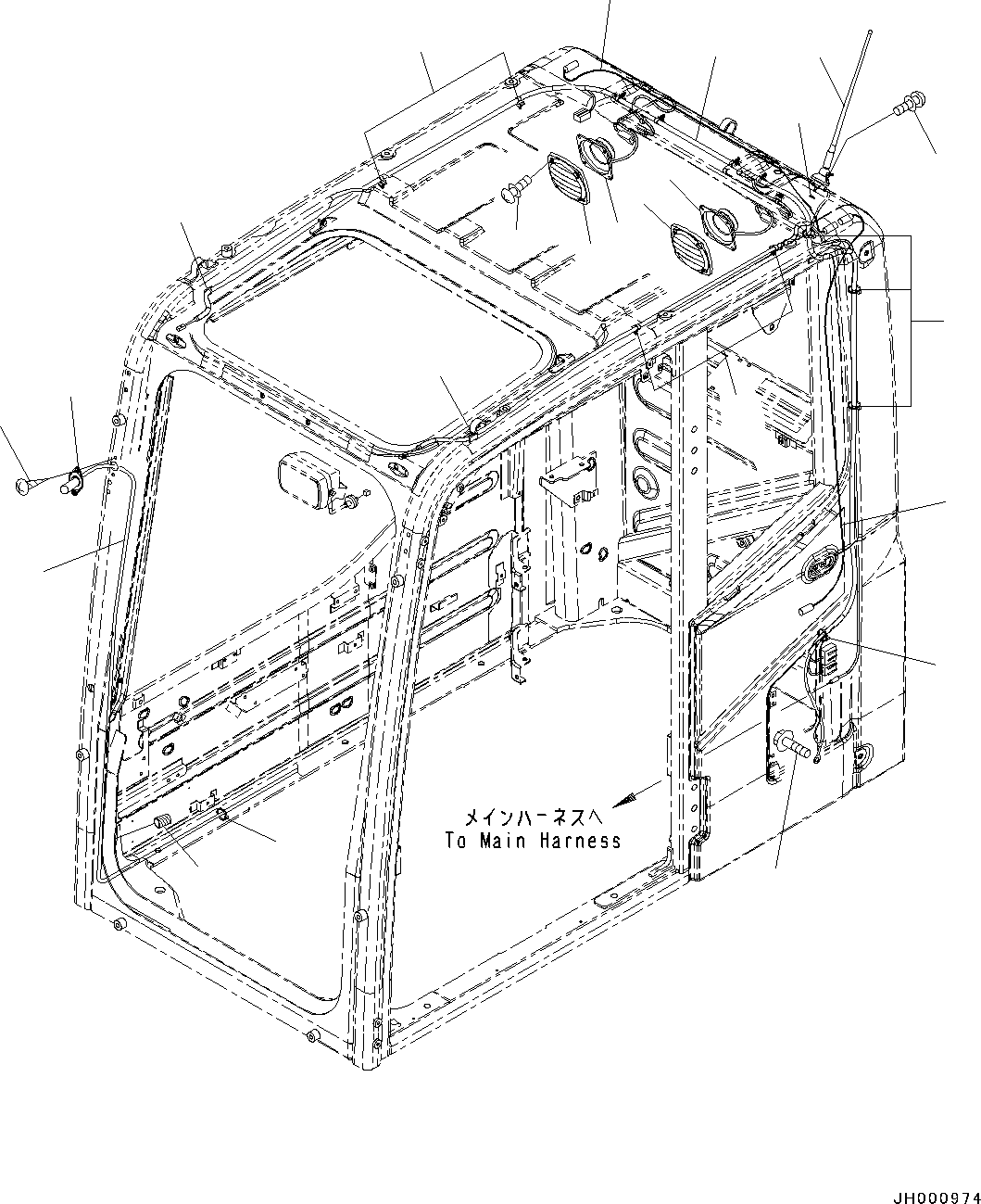 Komatsu parts book diagram for PC190NLC-8 S/N K50001-UP: CAB, 1-ACTUATOR, SPEAKER AND WINDOW WASHER