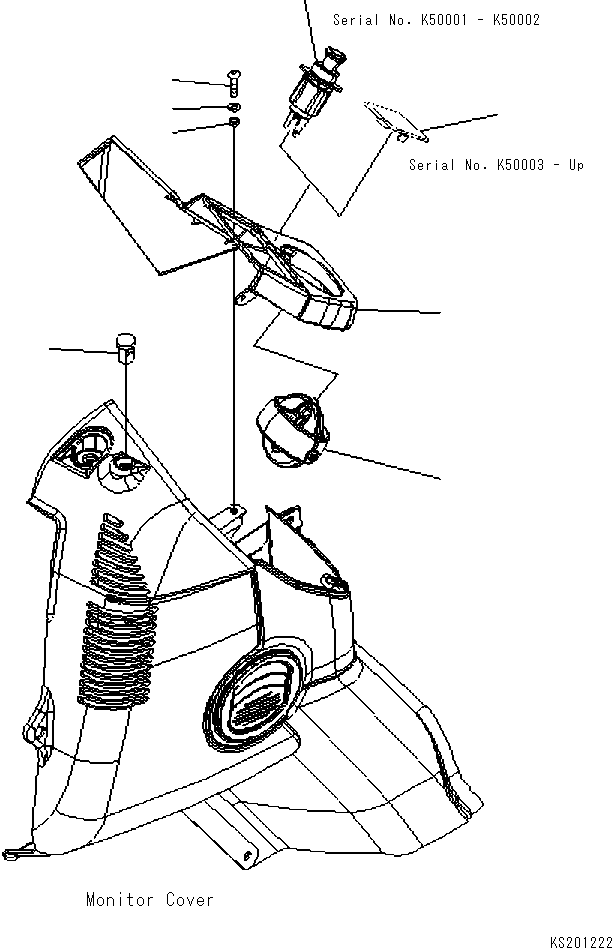 Komatsu parts book diagram for PC190NLC-8 S/N K50001-UP: CAB, 1-ACTUATOR, CAB IN PARTS, MONITOR COVER