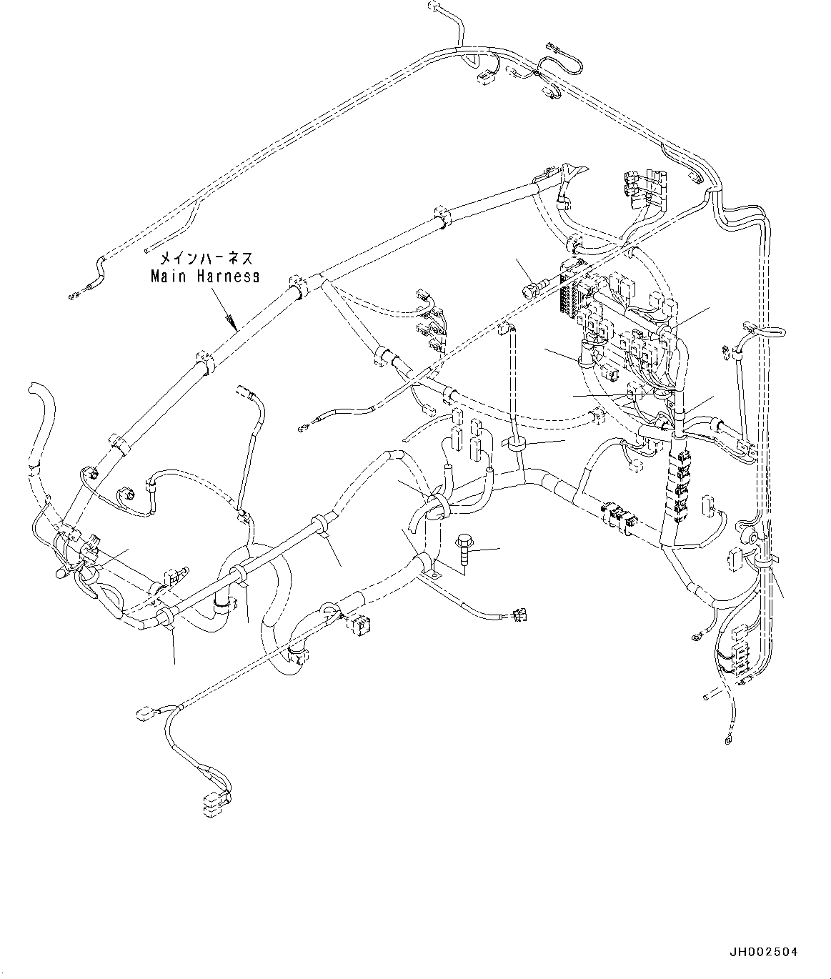Komatsu parts book diagram for PC190NLC-8 S/N K50001-UP: CAB, 1-ACTUATOR, CAB IN PARTS, MAIN HARNESS CLAMP