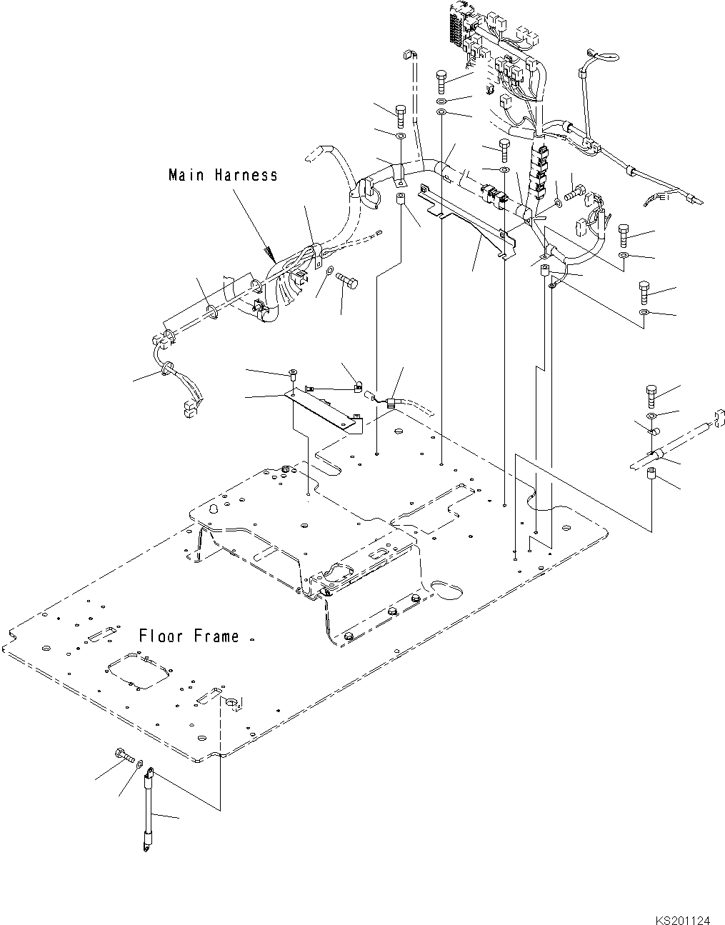 Komatsu parts book diagram for PC190NLC-8 S/N K50001-UP: CAB, 1-ACTUATOR, FLOOR, HARNESS CLAMP AND EARTH