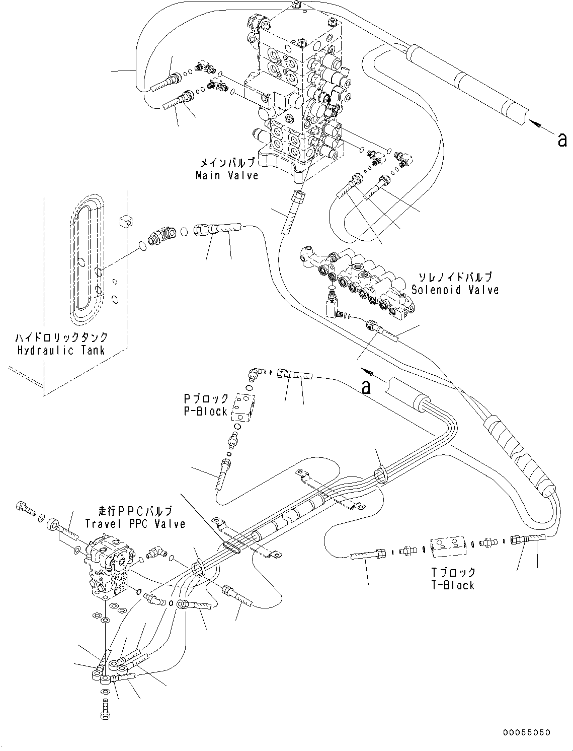 Komatsu parts book diagram for PC190NLC-8 S/N K50001-UP: CAB, 1-ACTUATOR, FLOOR, P.P.C. PIPING FOR TRAVEL VALVE