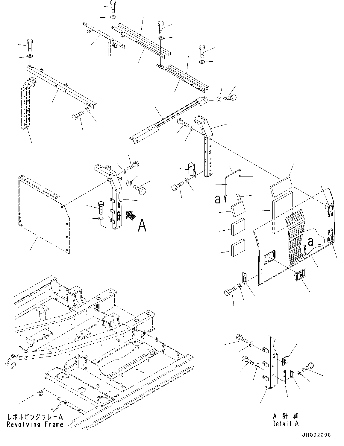 Komatsu parts book diagram for PC190NLC-8 S/N K50001-UP: SIDE COVER AND MACHINE CAB DOOR, LHS