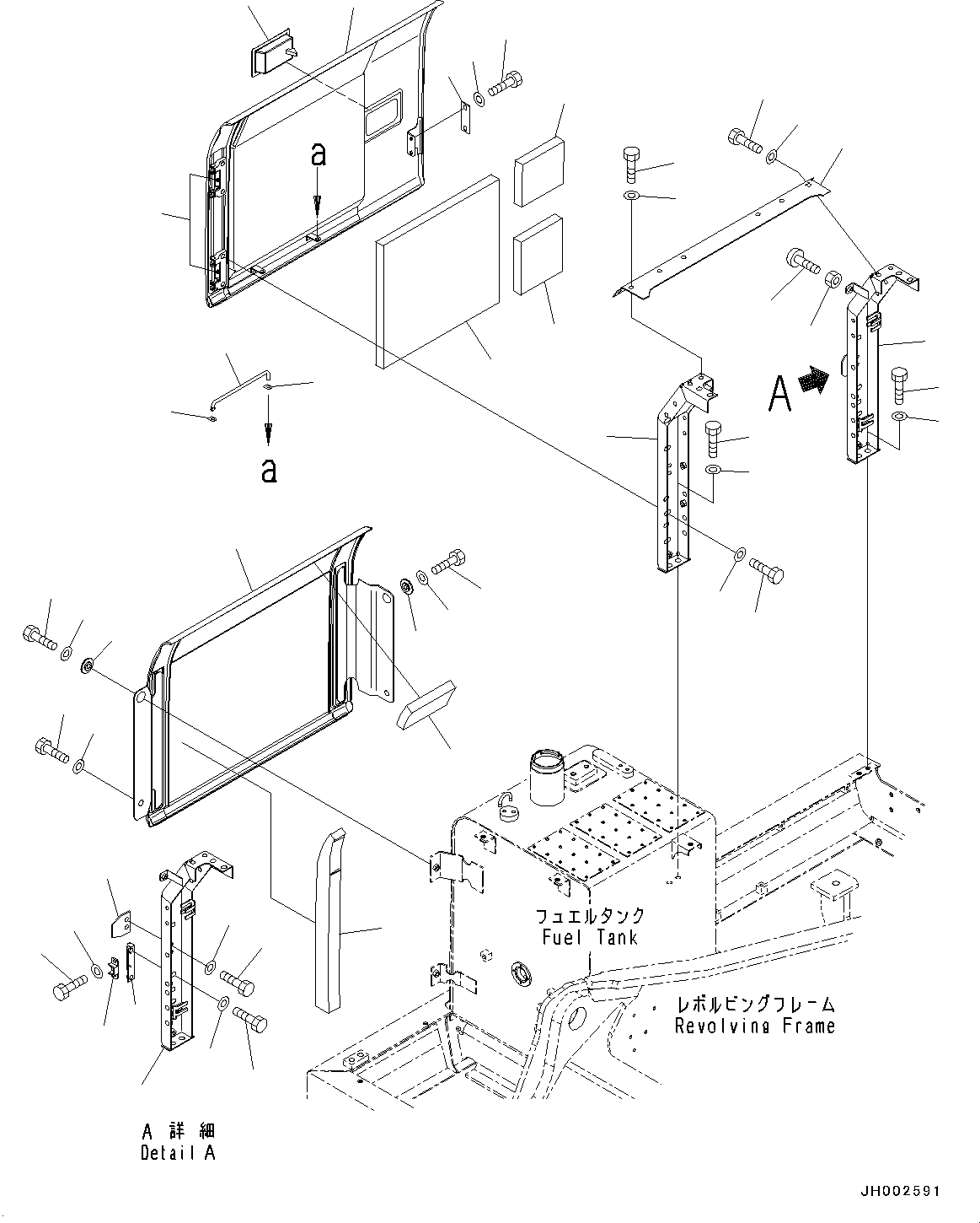 Komatsu parts book diagram for PC190NLC-8 S/N K50001-UP: SIDE COVER AND MACHINE CAB DOOR, RHS