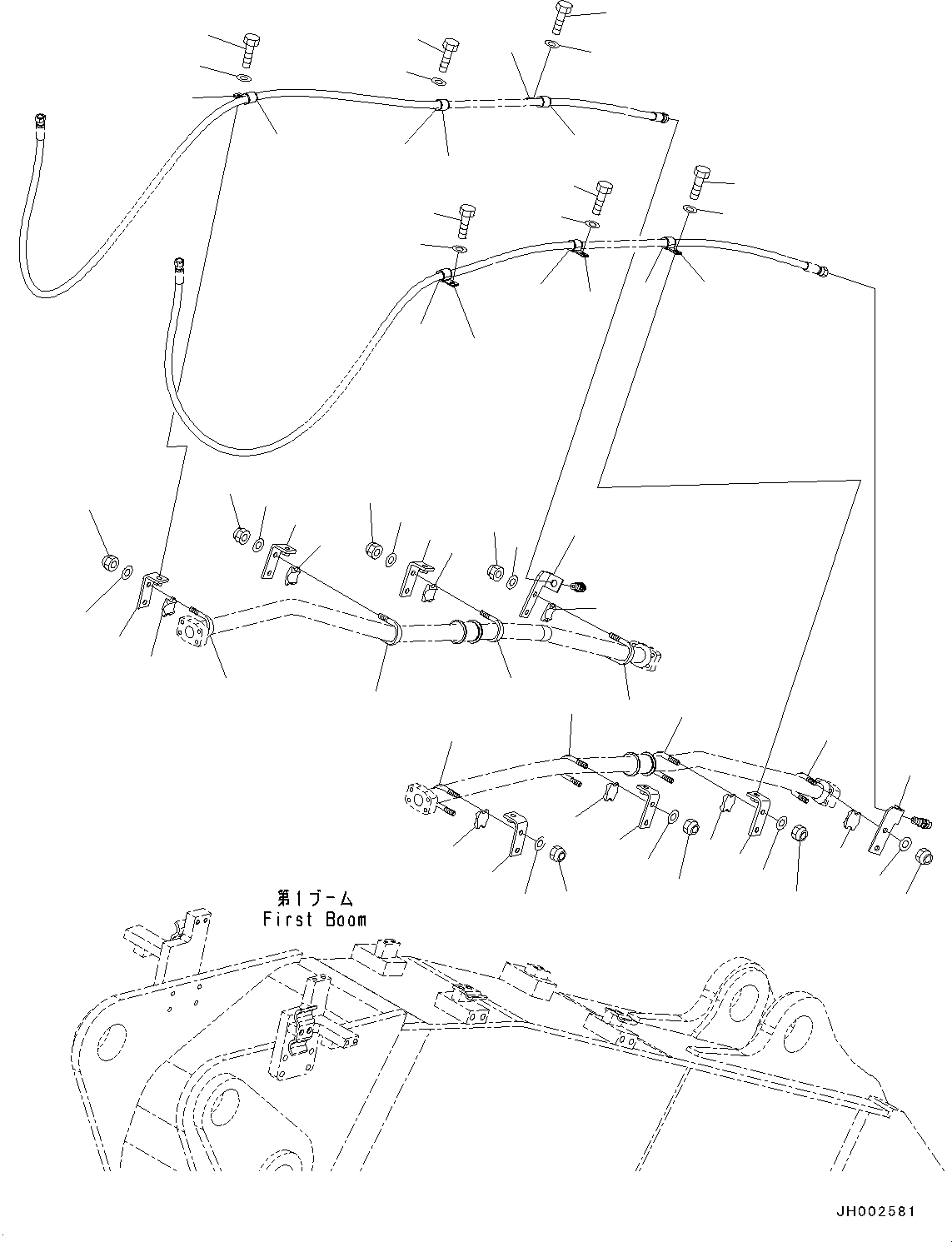 Komatsu parts book diagram for PC190NLC-8 S/N K50001-UP: BOOM, 2-PIECE BOOM, BOOM PIPING (1/2)