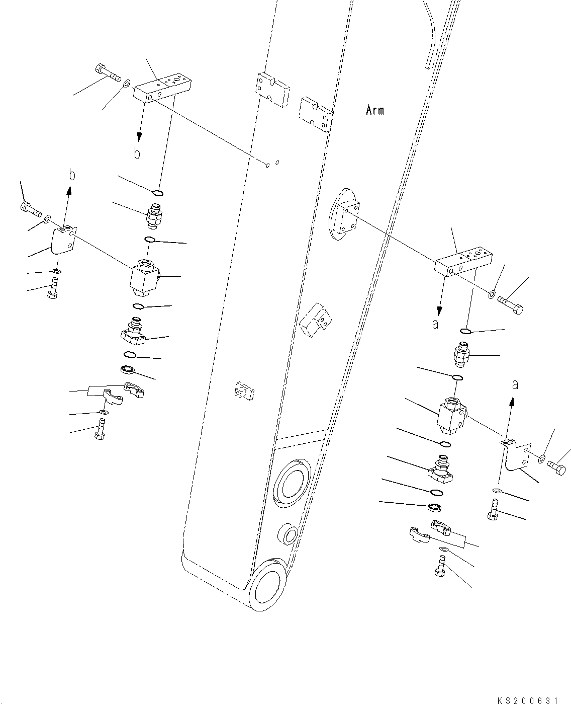 Komatsu parts book diagram for PC190NLC-8 S/N K50001-UP: ARM, 2.6M, 1-ACTUATOR, 2-ACTUATOR, ADDITIONAL PIPING (2/3)