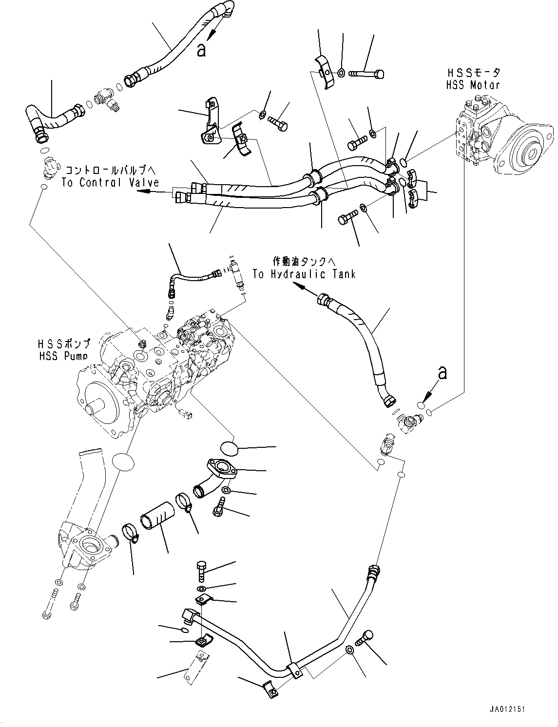 Bulldozers Komatsu / D65EX-16 S/N 80001-UP(0000238C) / Hydraulic Pump, HSS Motor Piping (#80001-)(H005002 : H0310-002002)
