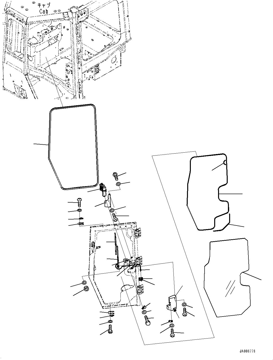 Bulldozers Komatsu / D65PX-16 S/N 80001-UP(0000239C) / ROPS Cab, Door Damper, Window and Wiper, L.H. (#80001-80979)(K026004 : K0210-011003)