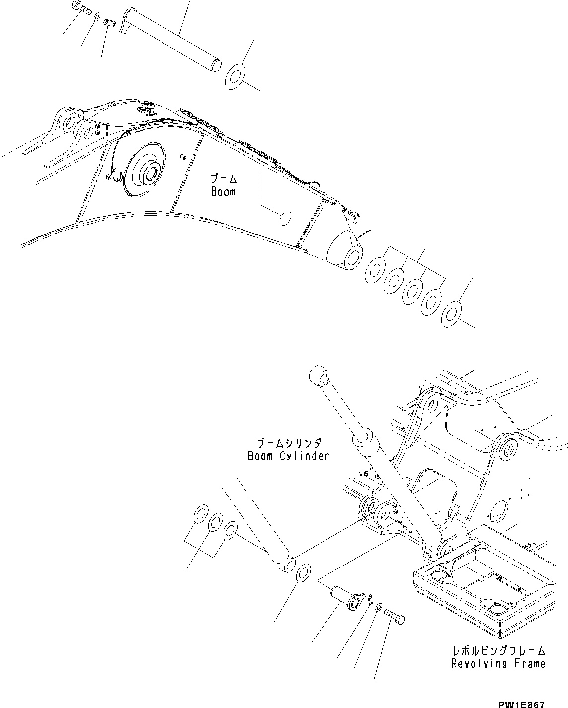 Excavators Komatsu / PC300-8 S/N C50001-UP(0000242B) / Boom Foot Pin, 100 Hours Greasing Type (#C50001-)(J002001 : J1310-002001)