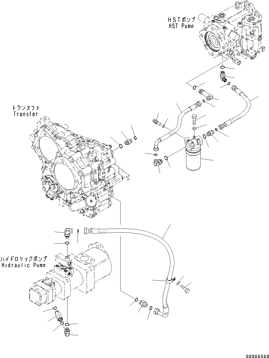 Wheel Loaders Komatsu / WA200-6 S/N C10001-UP(0000250B) / Hydrostatic Transmission (HST) Oil Piping Filter and Transfer Circuit (#C10001-)(F003003 : F2760-001003)